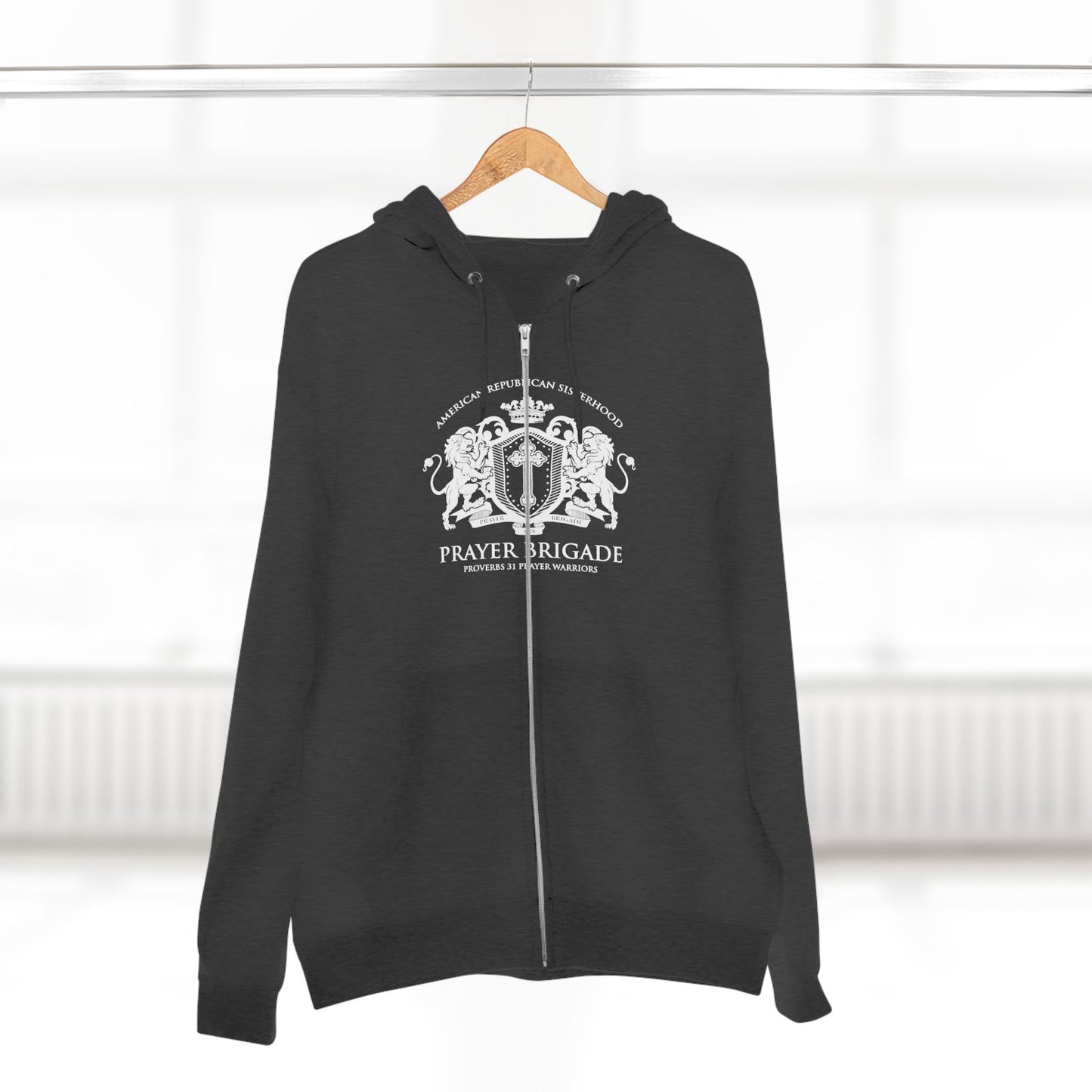 ARS Prayer Brigade Unisex Full Zip Hoodie (Dark Red with White Logo)