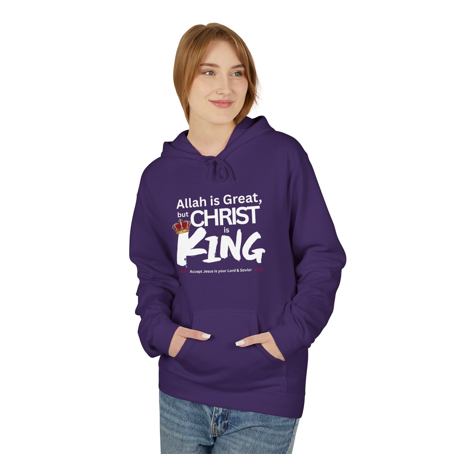"Christ is King" Cozy Unisex Fleece Hoodie (Great Logo - White) - Sweet Baby Jeez Teez