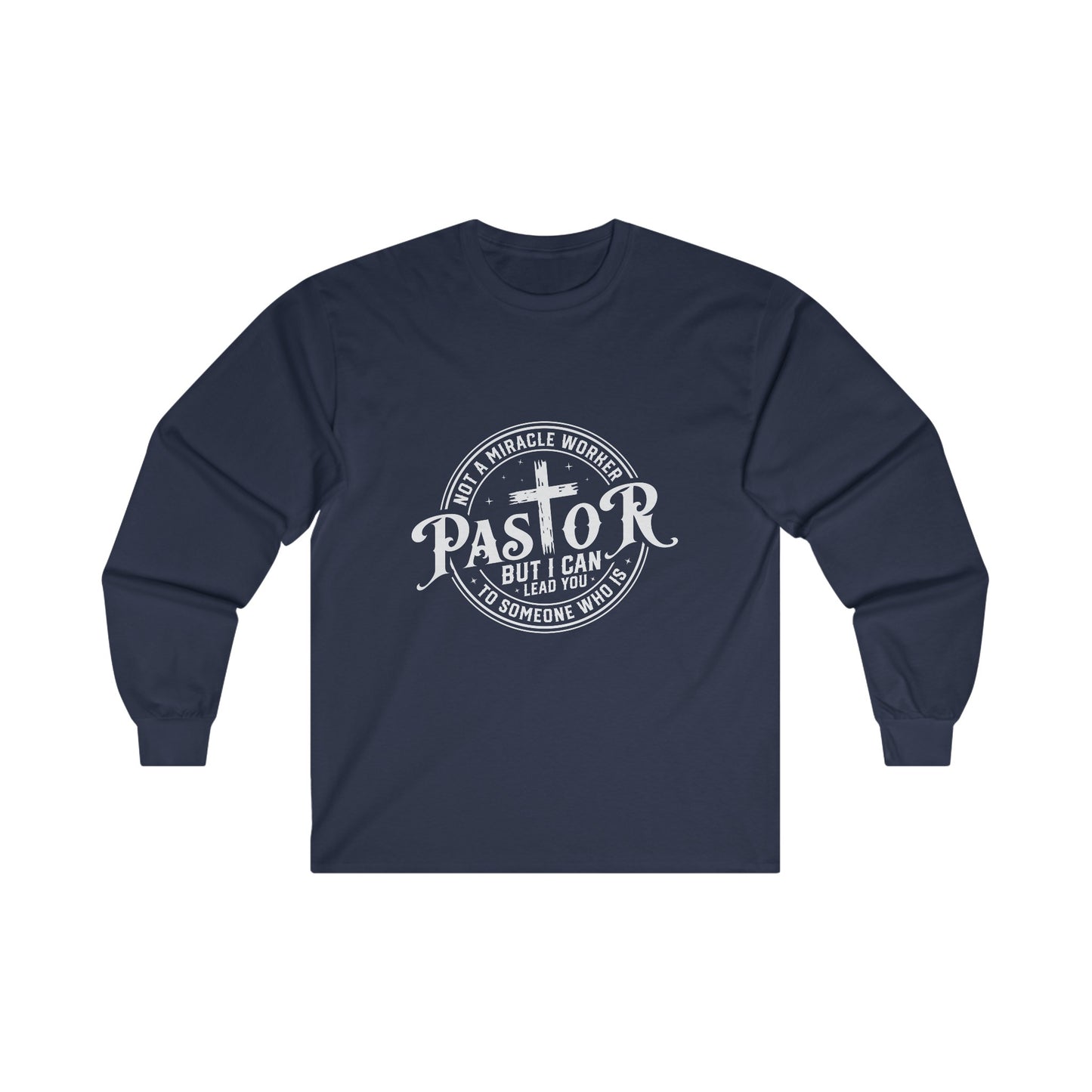 Pastor Men's Long Sleeve Tshirt (White Logo) - Sweet Baby Jeez Teez