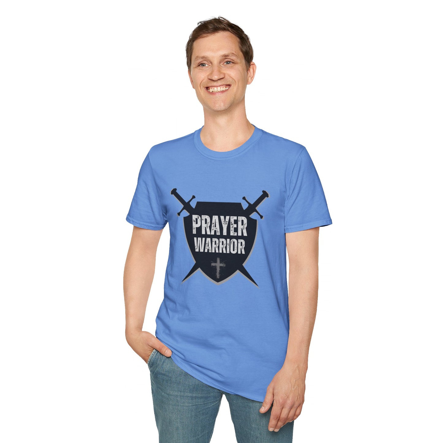 Prayer Warrior Shield Men's Tshirt (Black Logo) - Sweet Baby Jeez Teez