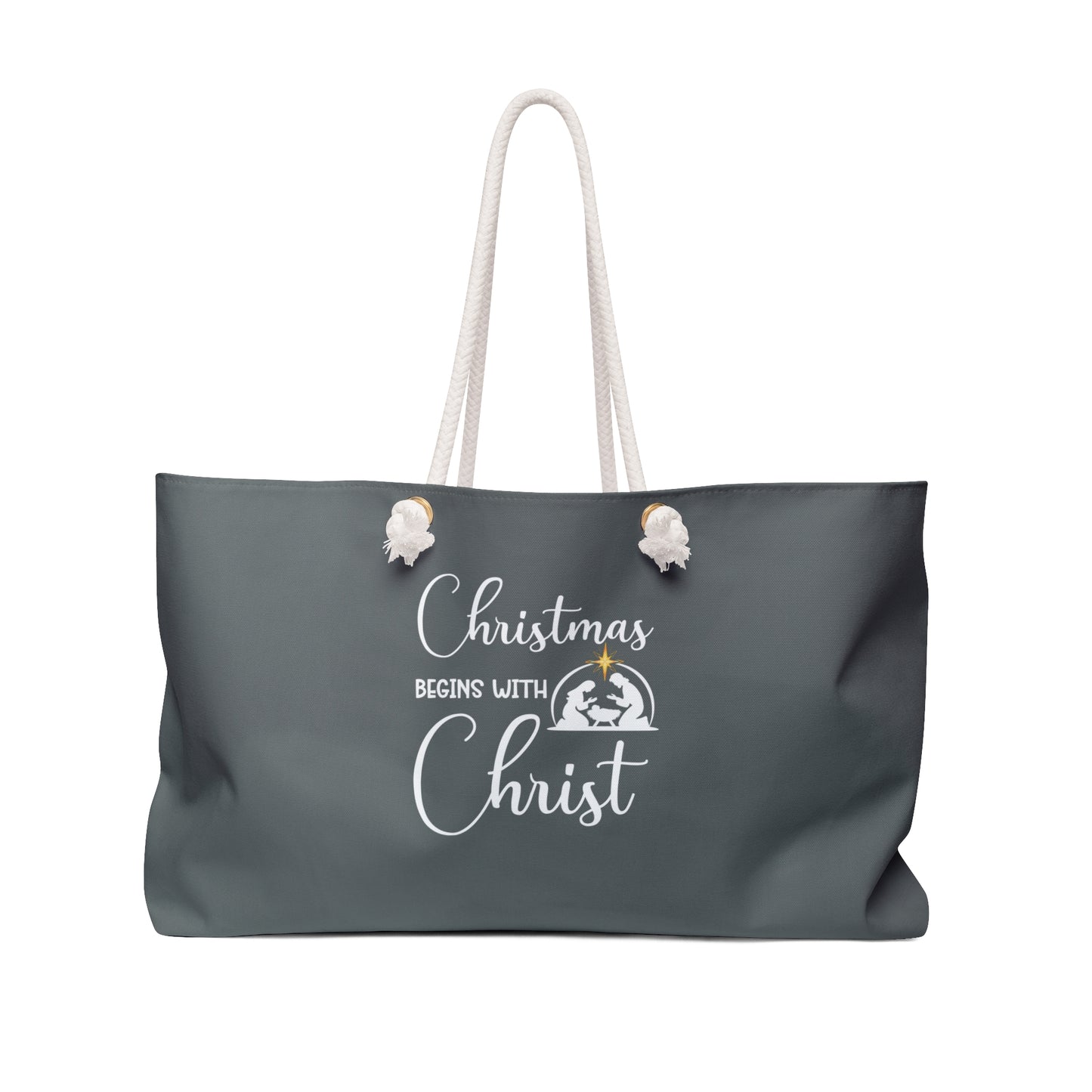 Christmas is for Christ Charcoal Weekender Bag (White/Gold Logo) - Sweet Baby Jeez Teez