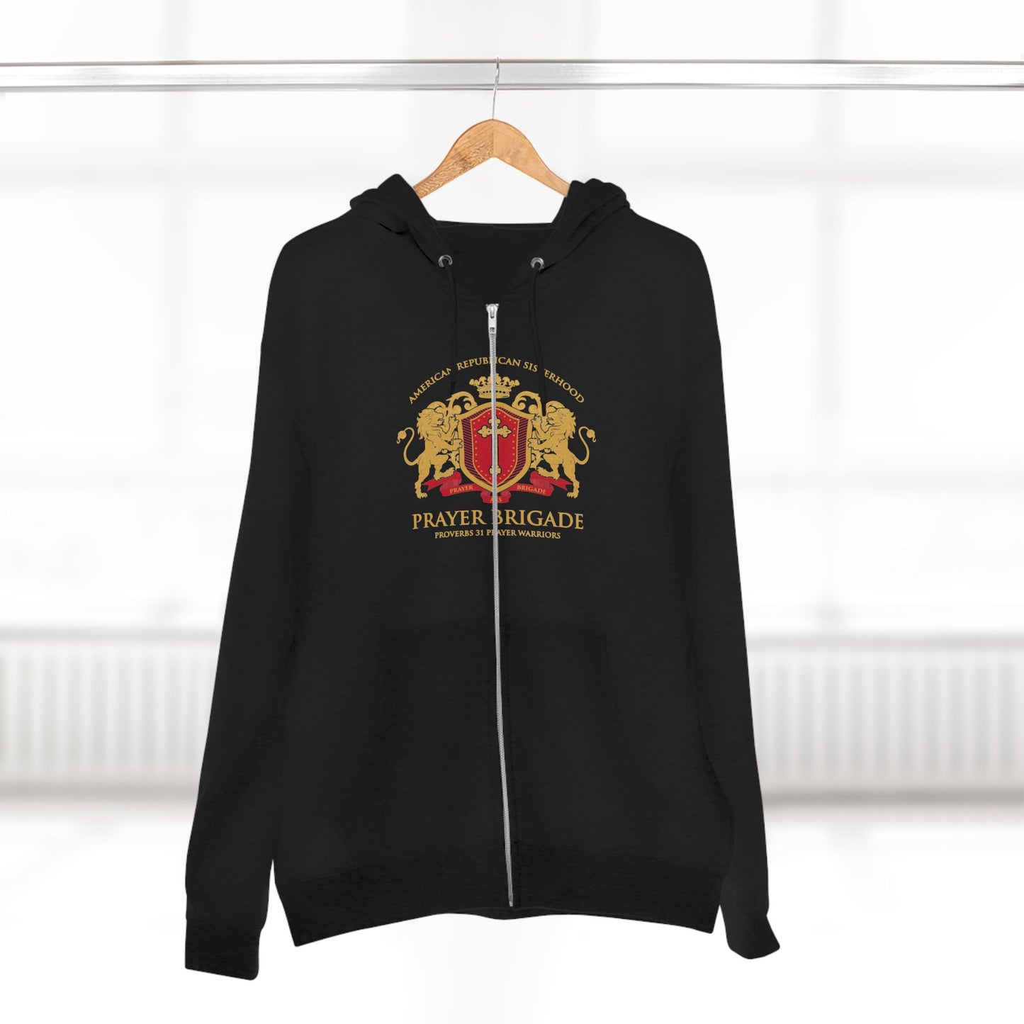ARS Prayer Brigade Unisex Zip Hoodie (Black with Gold/Red Logo)
