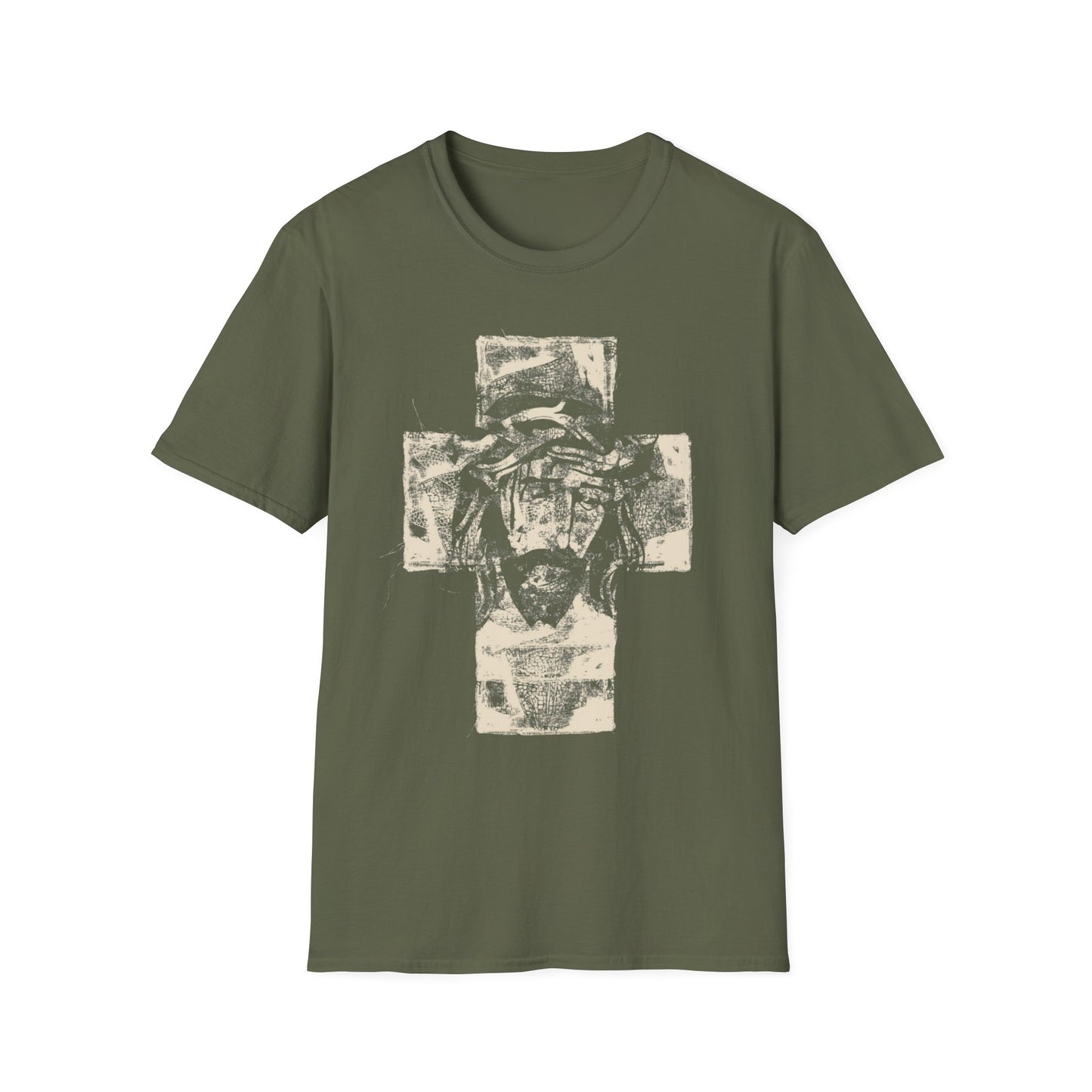 Christ Portrait on Cross Modern Logo Men's Tshirt - Sweet Baby Jeez Teez