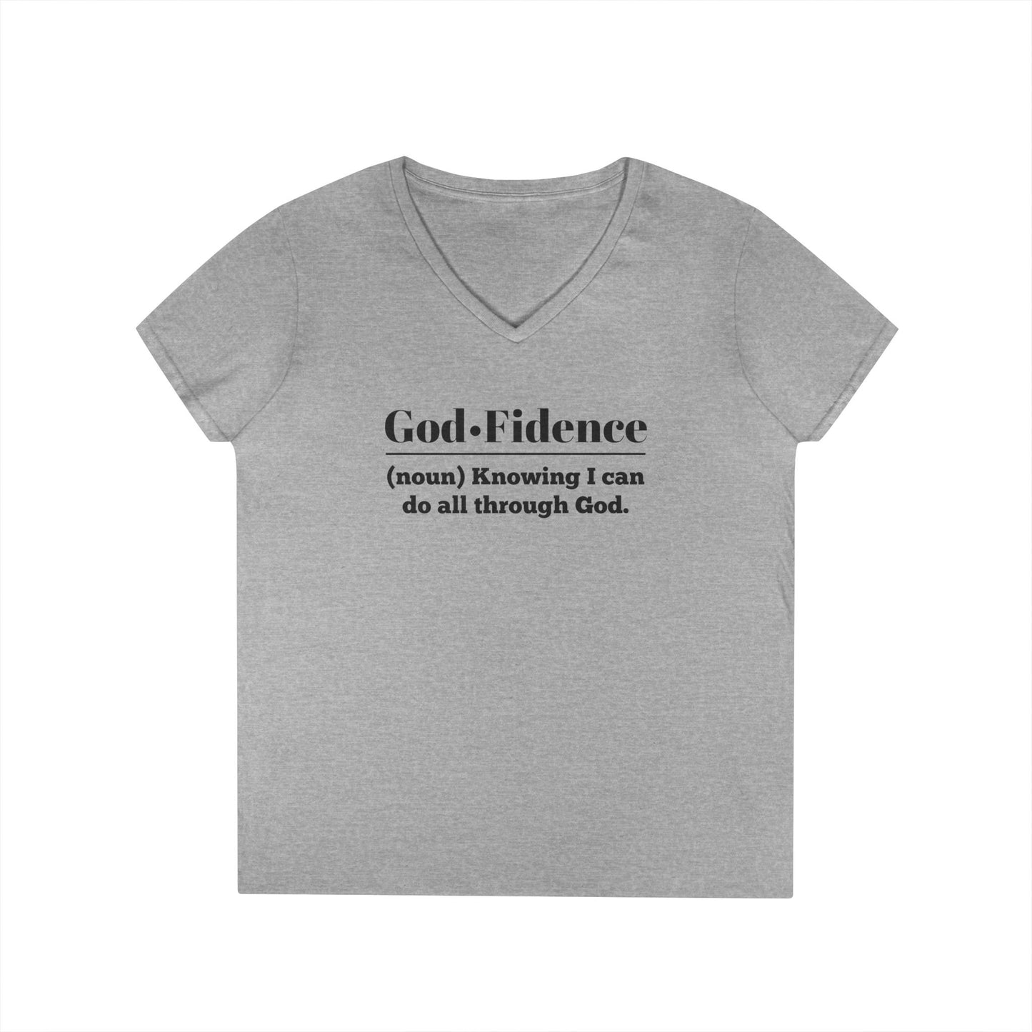 God-Fidence V-Neck T-Shirt (Black Logo) | Inspirational Tee, Christian Apparel, Gift for Her, Faith-Based Style, Motivational Clothing - Sweet Baby Jeez Teez