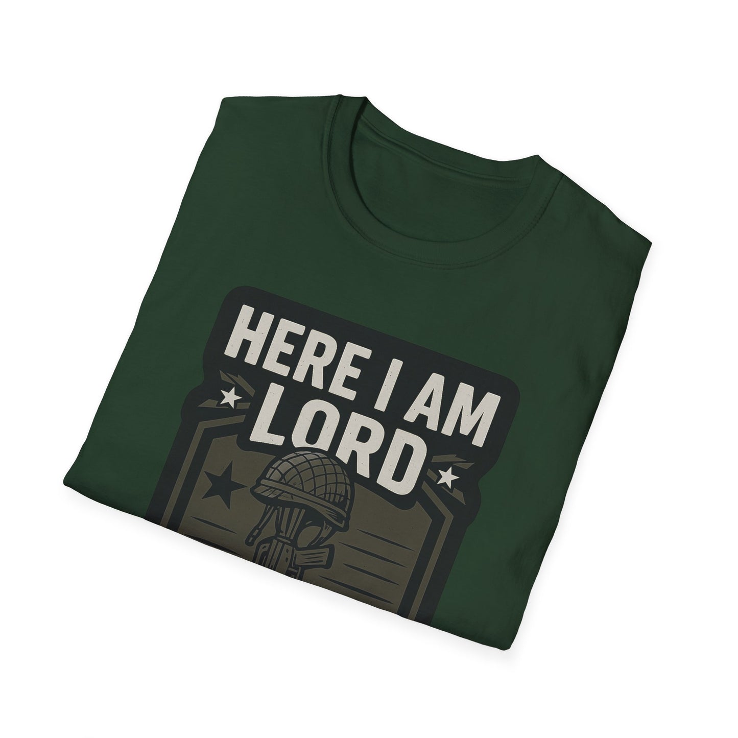 "Here I Am Lord Send Me" Bible Verse Inspirational Faith T-Shirt (Military Logo)