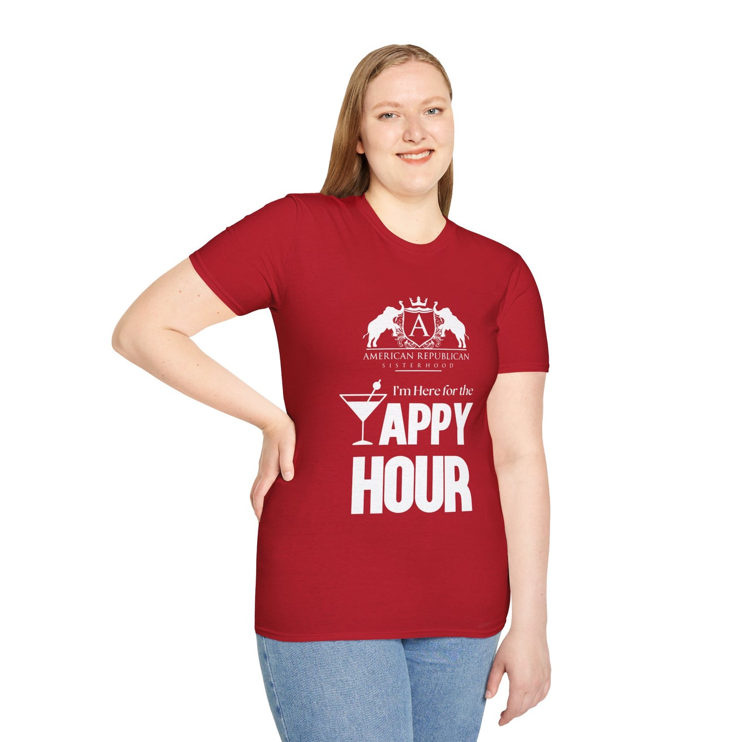 Here for the Yappy Hour Women's Unisex/Relaxed Tshirt (ARS-White Logo) - Sweet Baby Jeez Teez