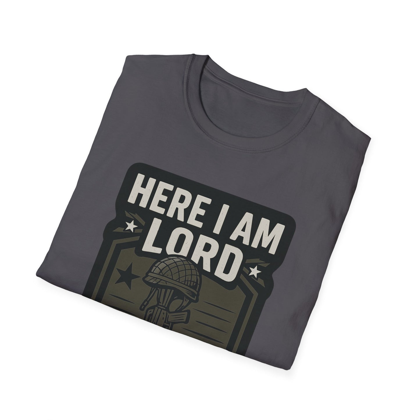 "Here I Am Lord Send Me" Bible Verse Inspirational Faith T-Shirt (Military Logo)