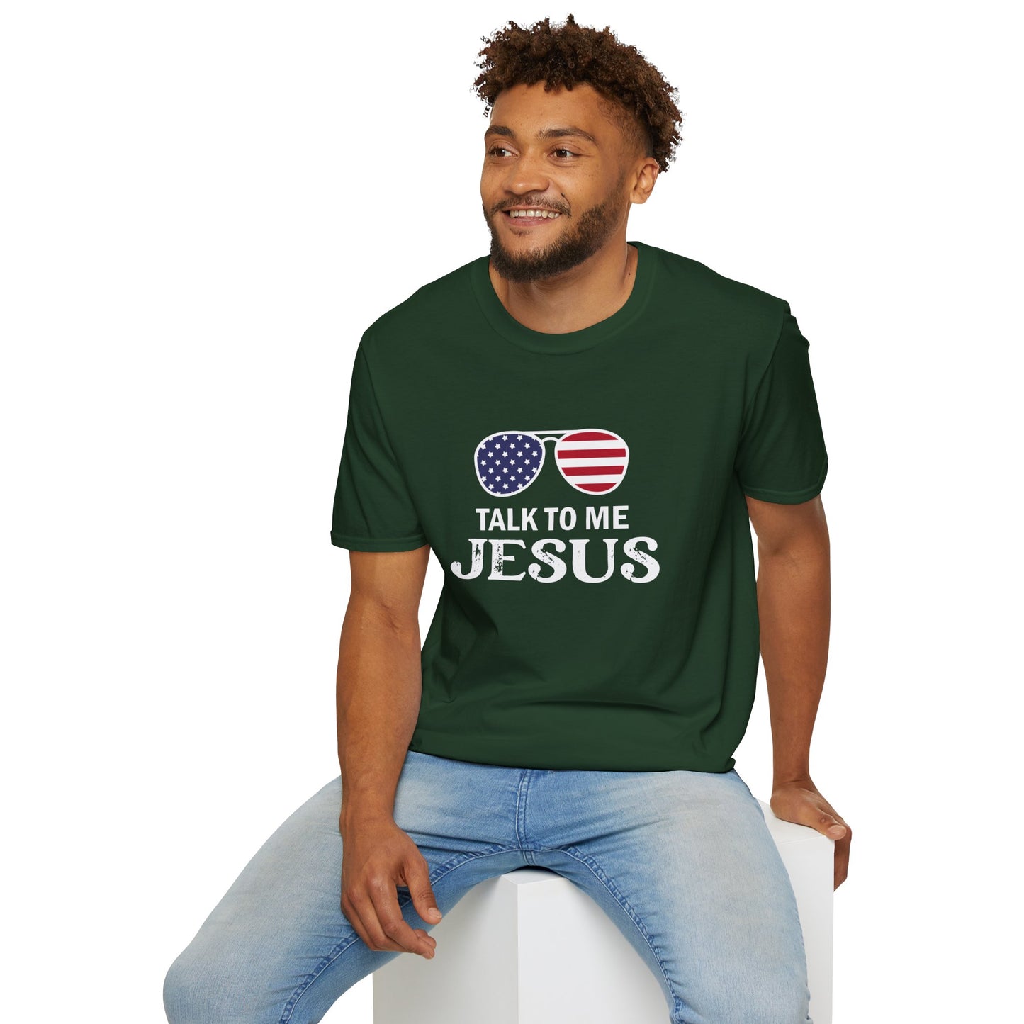 Patriotic "Talk to Me Jesus" Christian Softstyle Tshirt