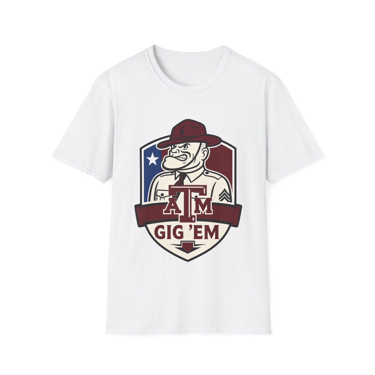 Gig 'Em Aggies Old Sarge Crest Soft Relaxed Tshirt (Texas Flag Logo 3)