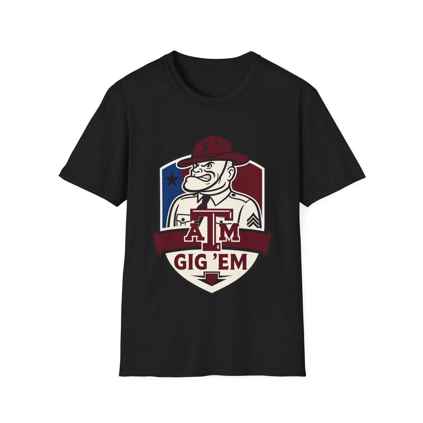 Gig 'Em Aggies Old Sarge Crest Soft Relaxed Tshirt (Texas Flag Logo 3)