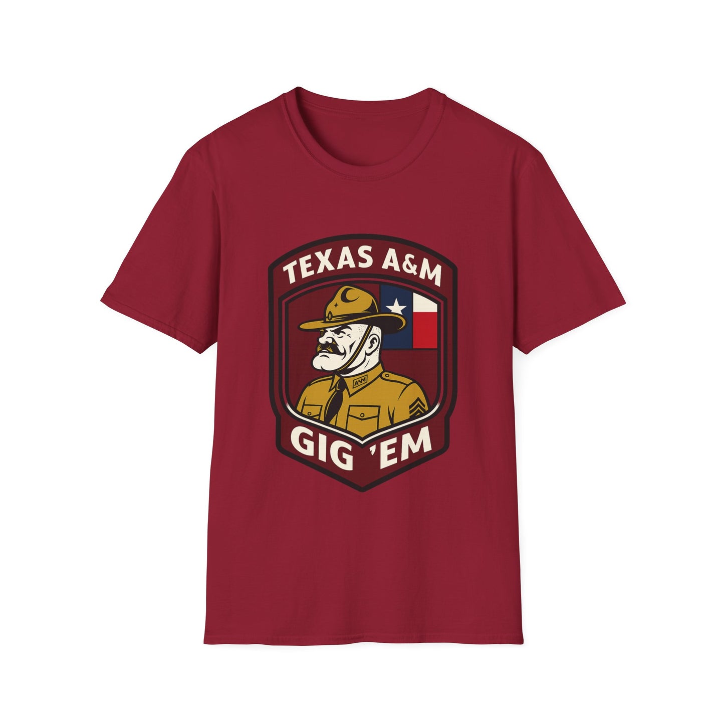 Gig 'Em Aggies Old Sarge Crest Soft Relaxed Tshirt (Texas Flag Logo 2)