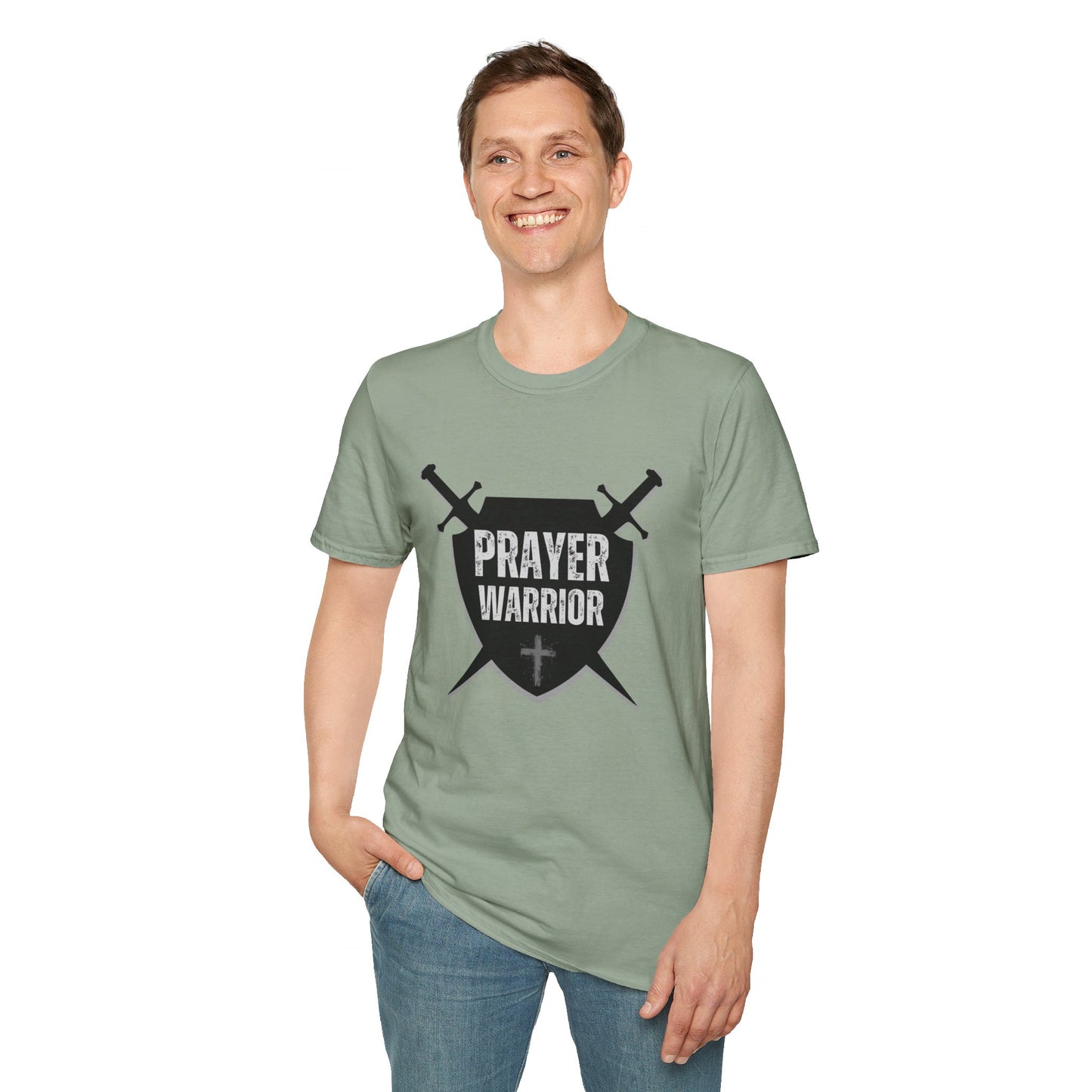 Prayer Warrior Shield Men's Tshirt (Black Logo) - Sweet Baby Jeez Teez