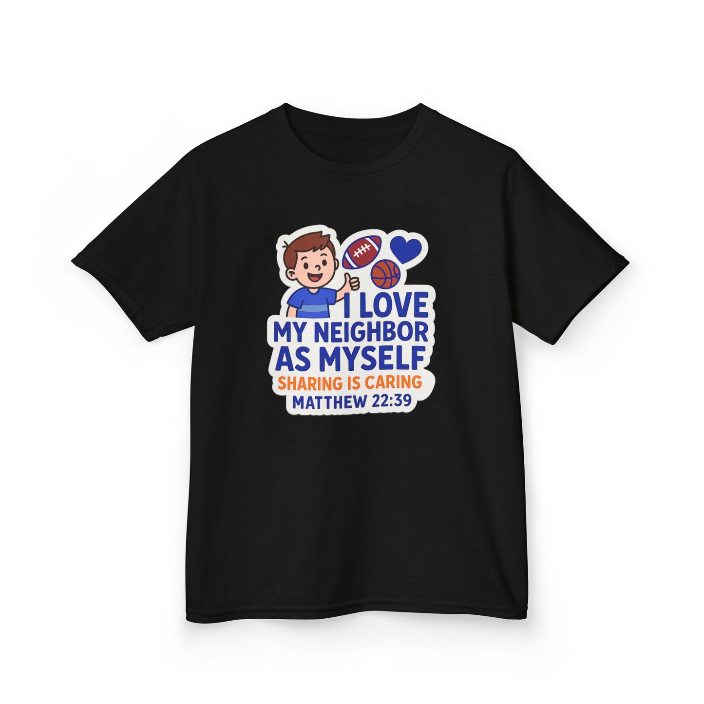 "Love My Neighbor" Sharing is Caring Christian Boy's Bible Verse Sticker Tshirt