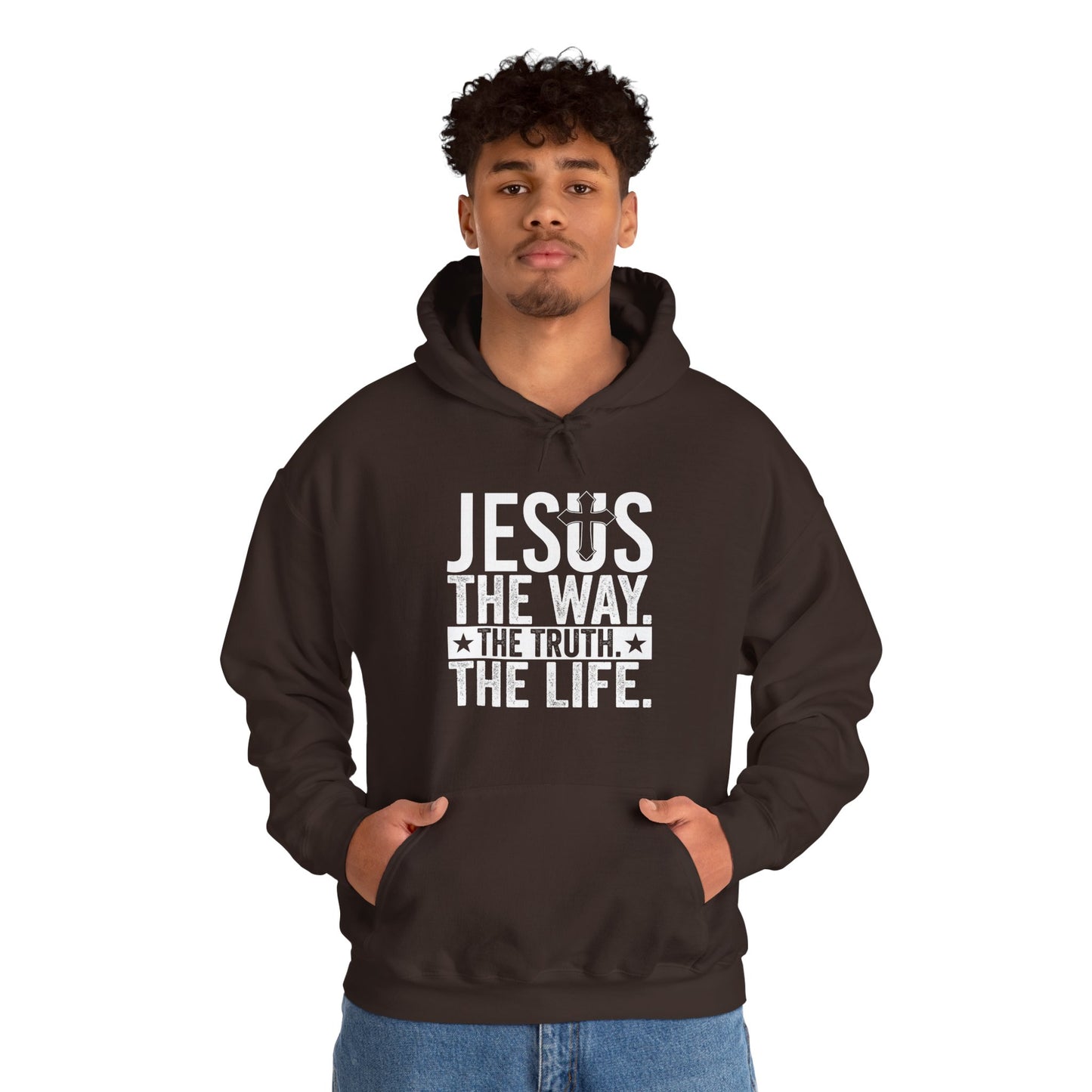 "Jesus The Way, The Truth, The Life" Heavy Fleece Unisex Hoodie (White Logo)