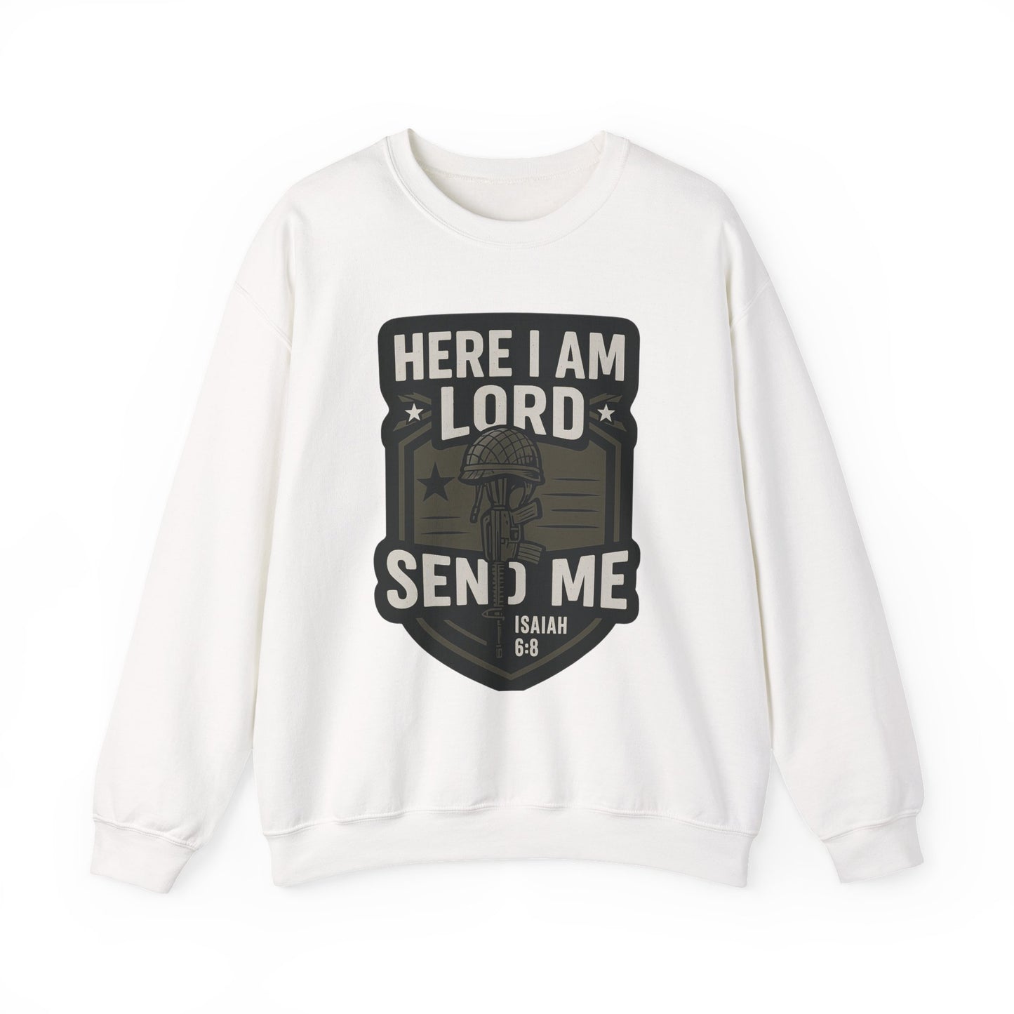 "Here I Am Lord Send Me" Bible Verse Inspirational Faith Sweatshirt (Military Logo)