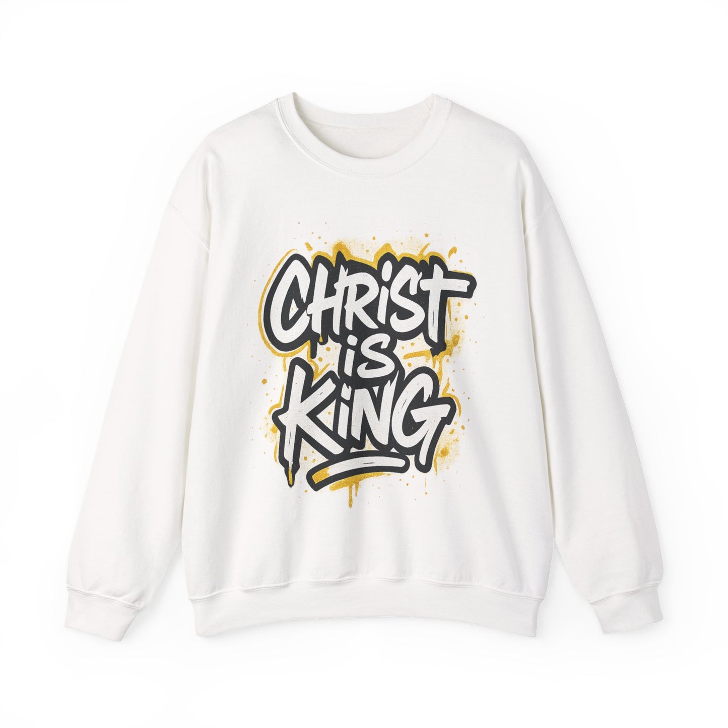 Christ is King Men's Crewneck Sweatshirt (White/Gold Logo)