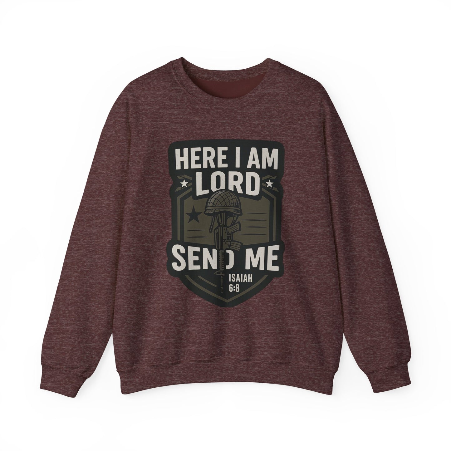 "Here I Am Lord Send Me" Bible Verse Inspirational Faith Sweatshirt (Military Logo)