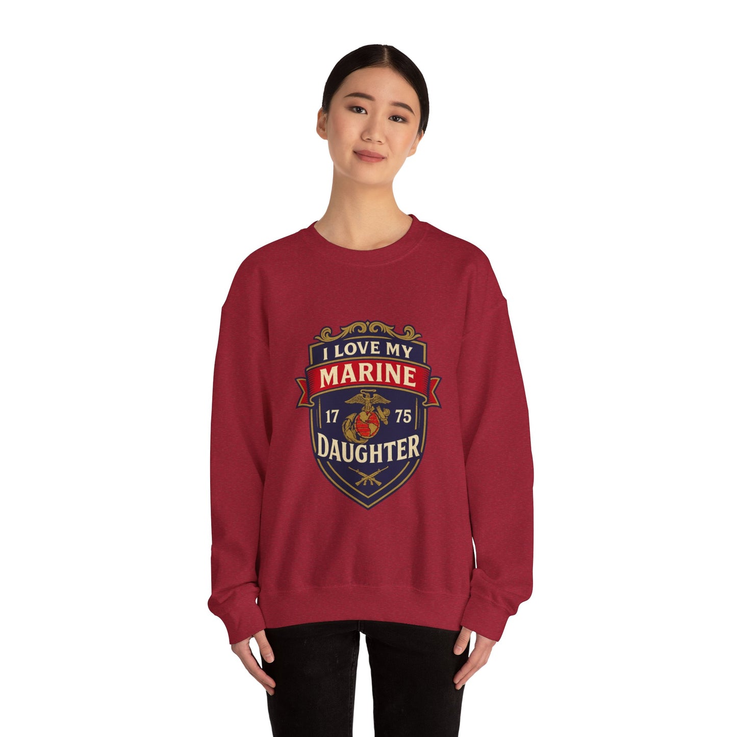 "I Love My Marine Daughter" Patriotic Crewneck Sweatshirt for Marine Military Parents