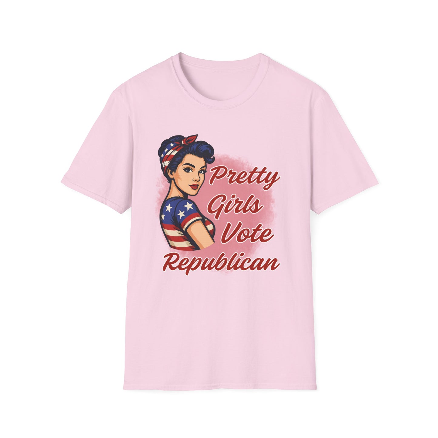 "Pretty Girls Vote Republican" Empowered Women Softstyle T-Shirt Tee (Brunette)