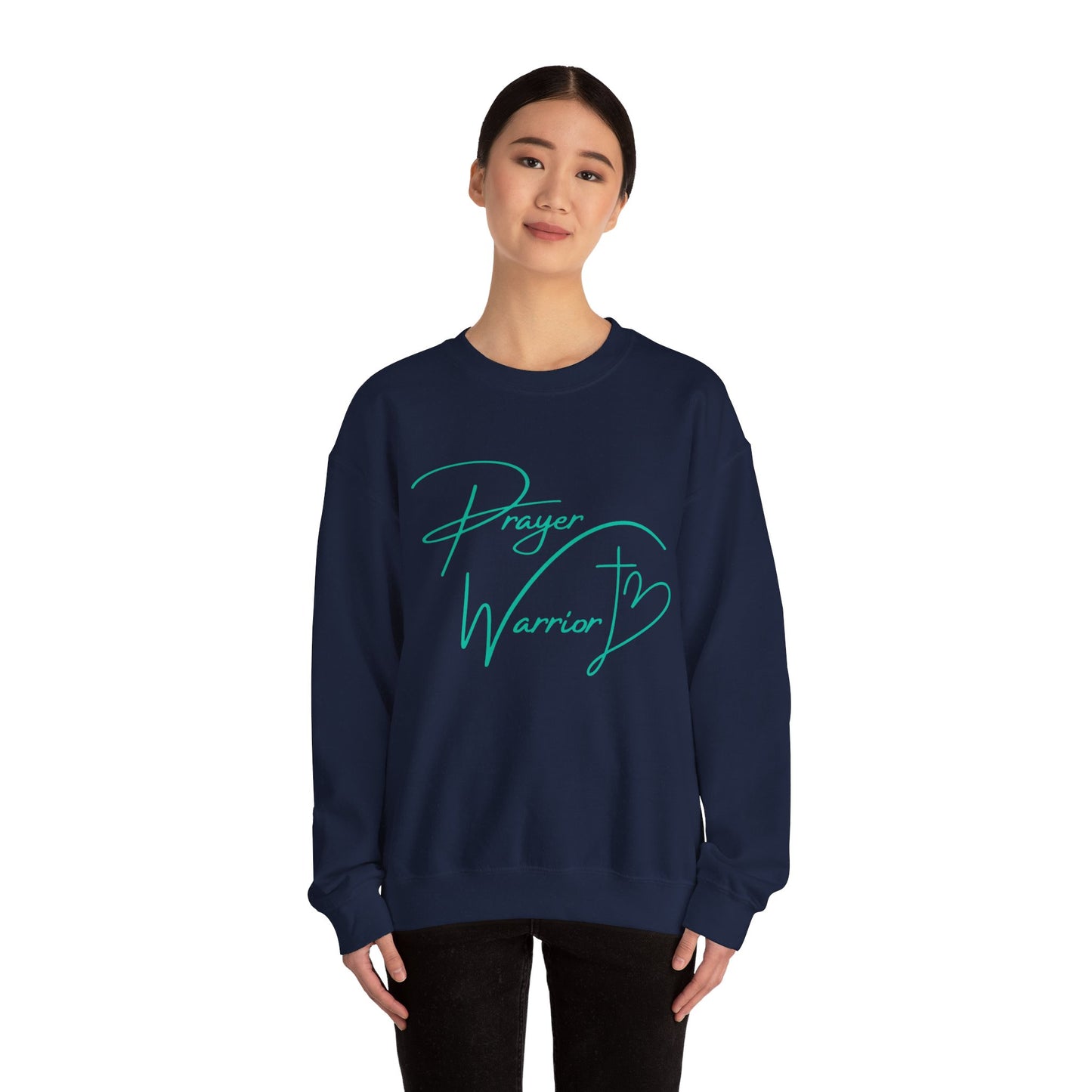 Prayer Warrior Cross Heart Women's Sweatshirt (Teal Logo) - Sweet Baby Jeez Teez