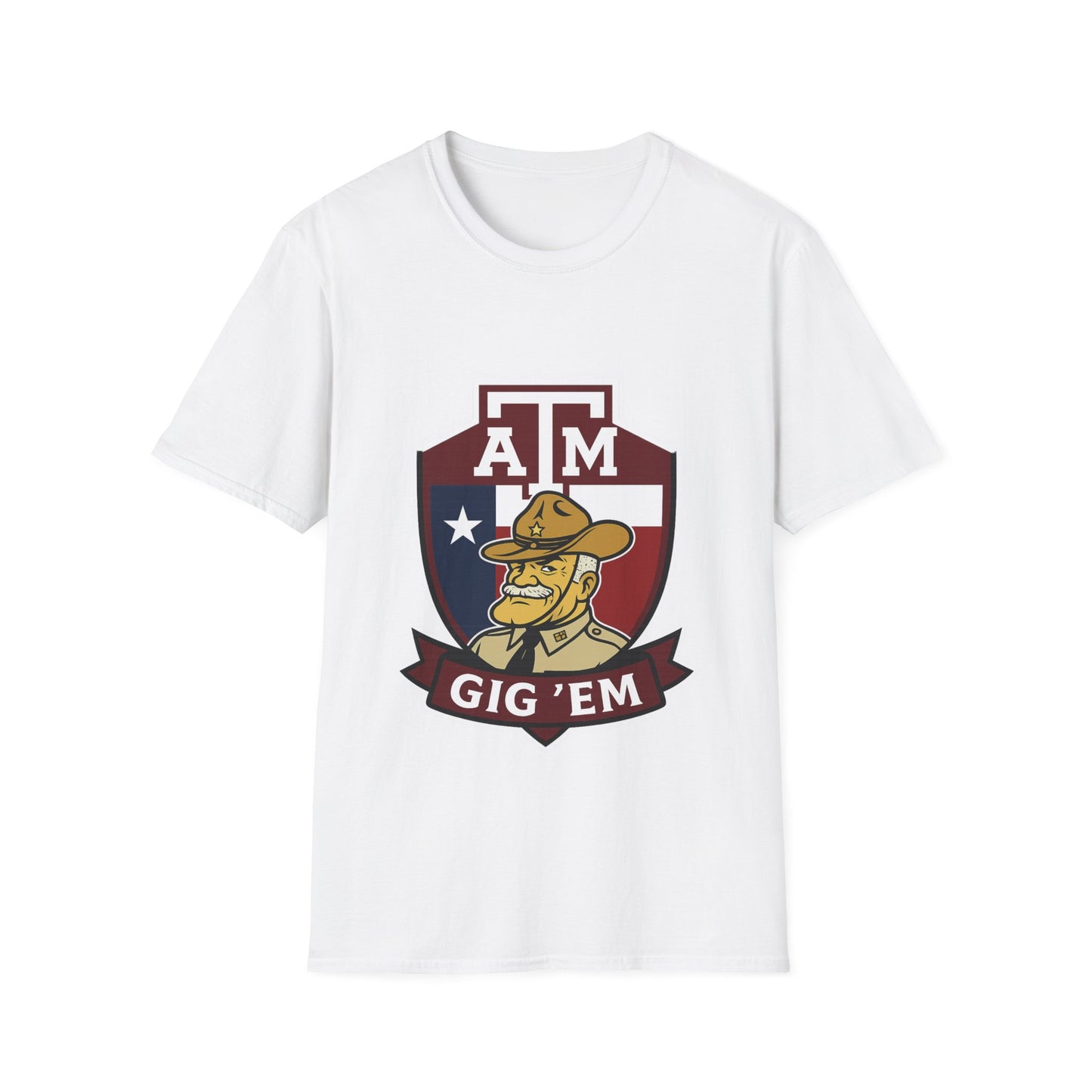 Gig 'Em Aggies Old Sarge Crest Soft Relaxed Tshirt (Texas Flag Logo 1)