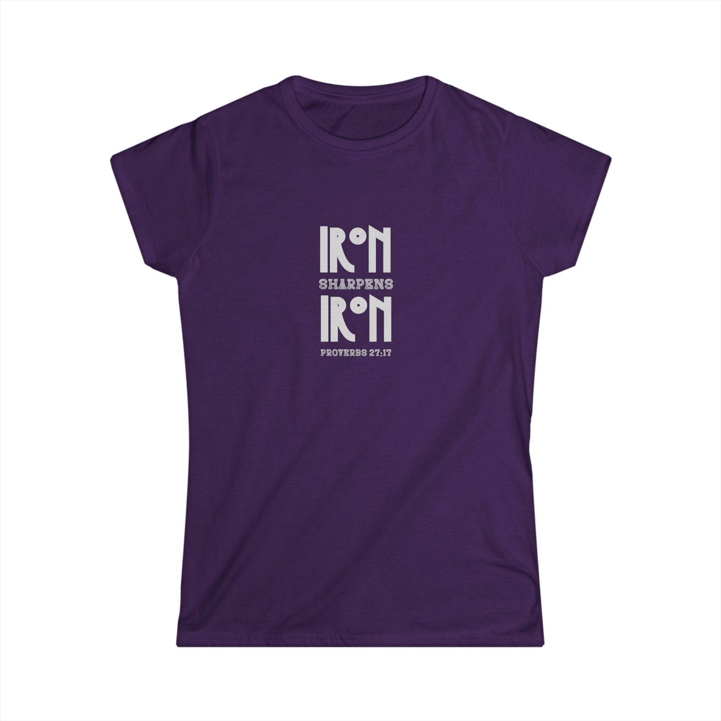 "Iron Sharpens Iron" Bible Verse Christian Inspirational Women's Fitted Tee (Gray Logo)