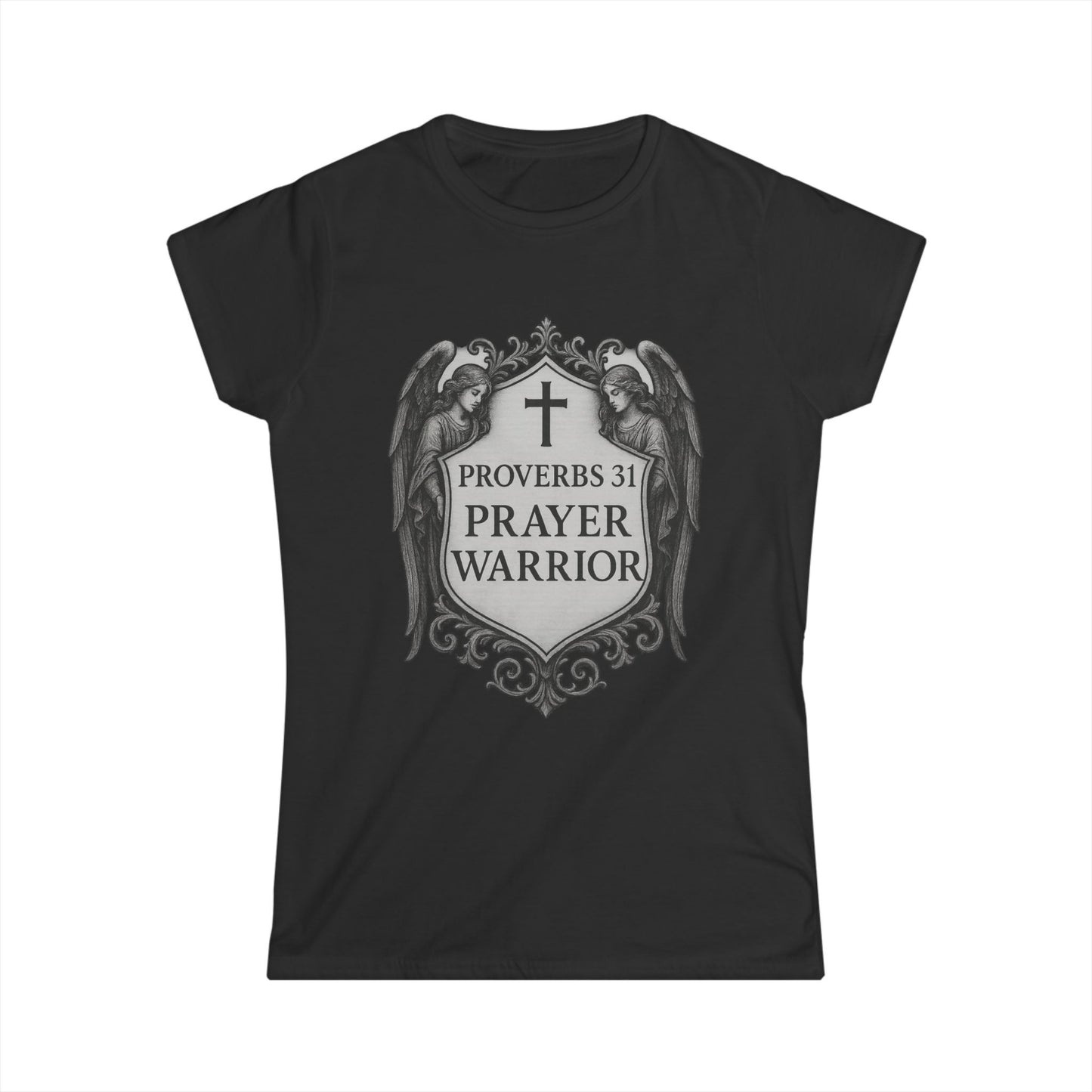 "Proverbs 31 Prayer Warrior" Women's Fitted Soft Tshirt (Angel Crest)