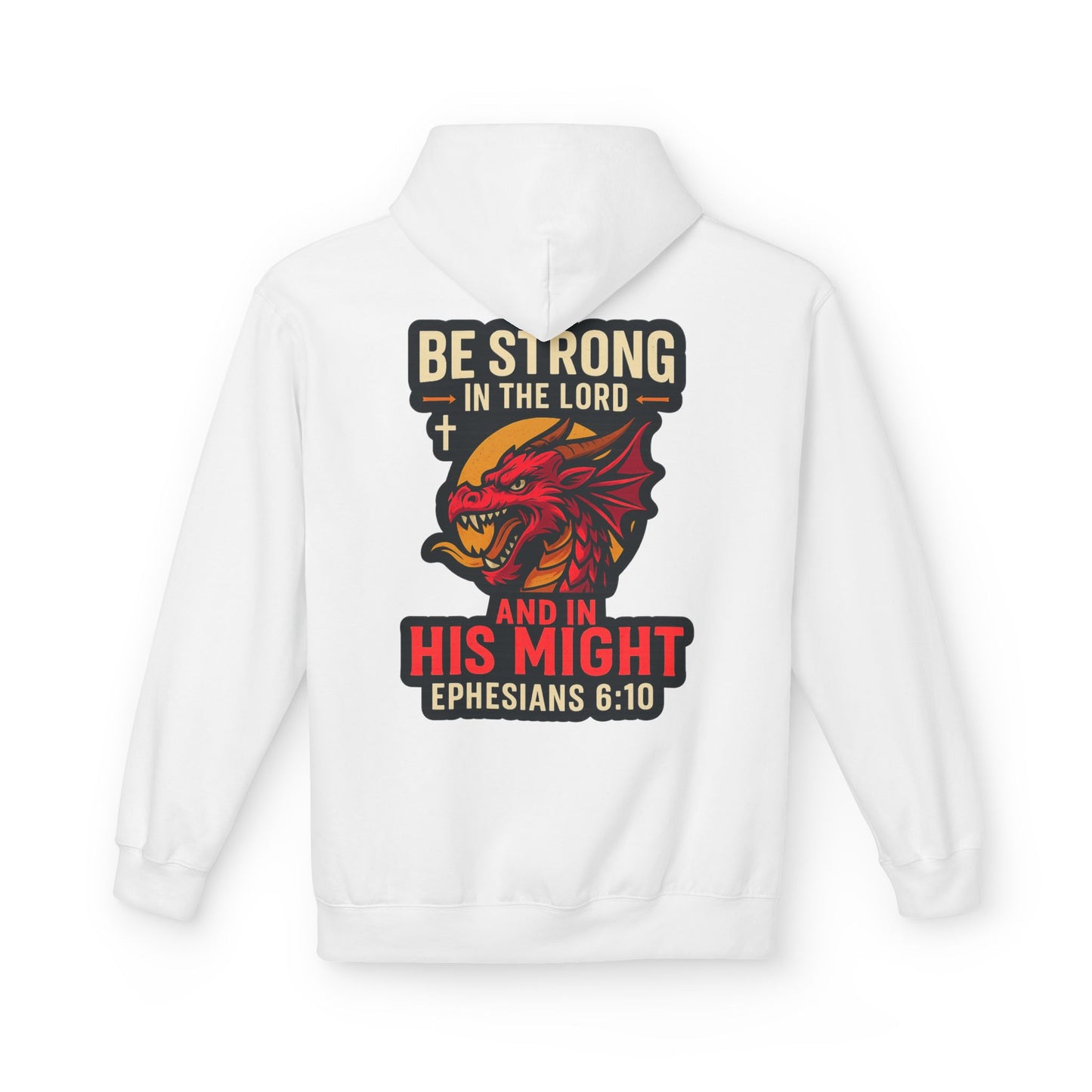 "Be Strong" Bible Verse Dragon Fleece Hoodie (Back Logo)