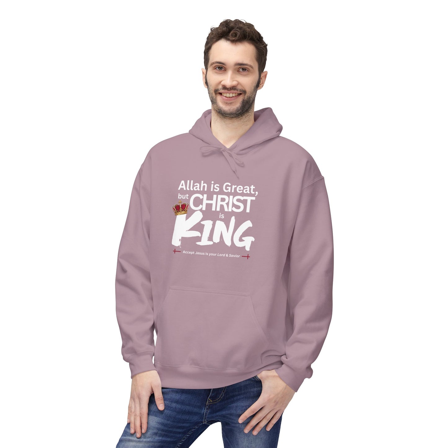 "Christ is King" Cozy Unisex Fleece Hoodie (Great Logo - White) - Sweet Baby Jeez Teez