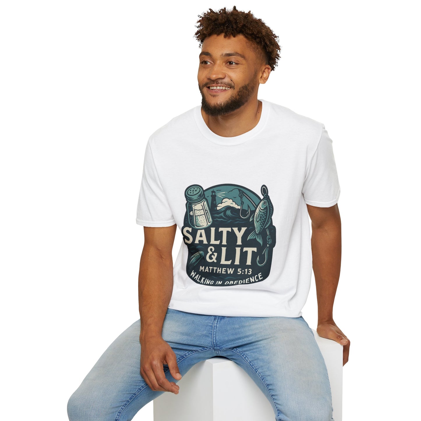 'Salty & Lit" Matthew 5:13 Bible Verse Christian Softstyle Tshirt