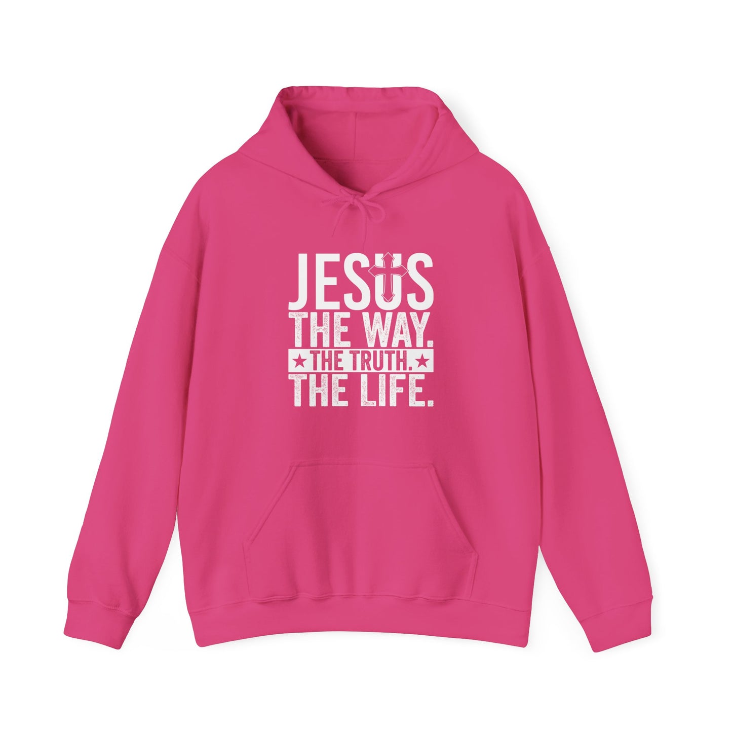 "Jesus The Way, The Truth, The Life" Heavy Fleece Unisex Hoodie (White Logo)