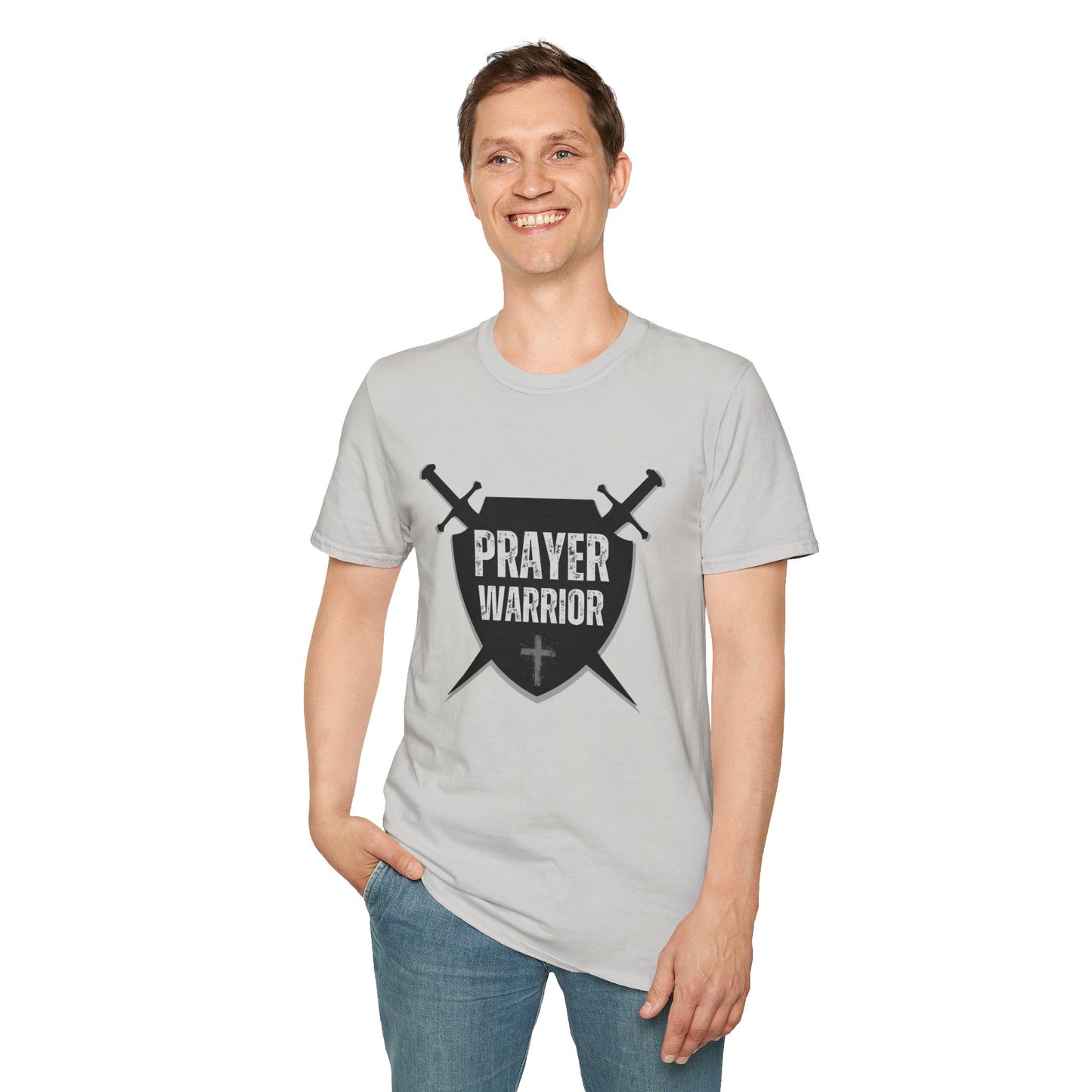 Prayer Warrior Shield Men's Tshirt (Black Logo) - Sweet Baby Jeez Teez
