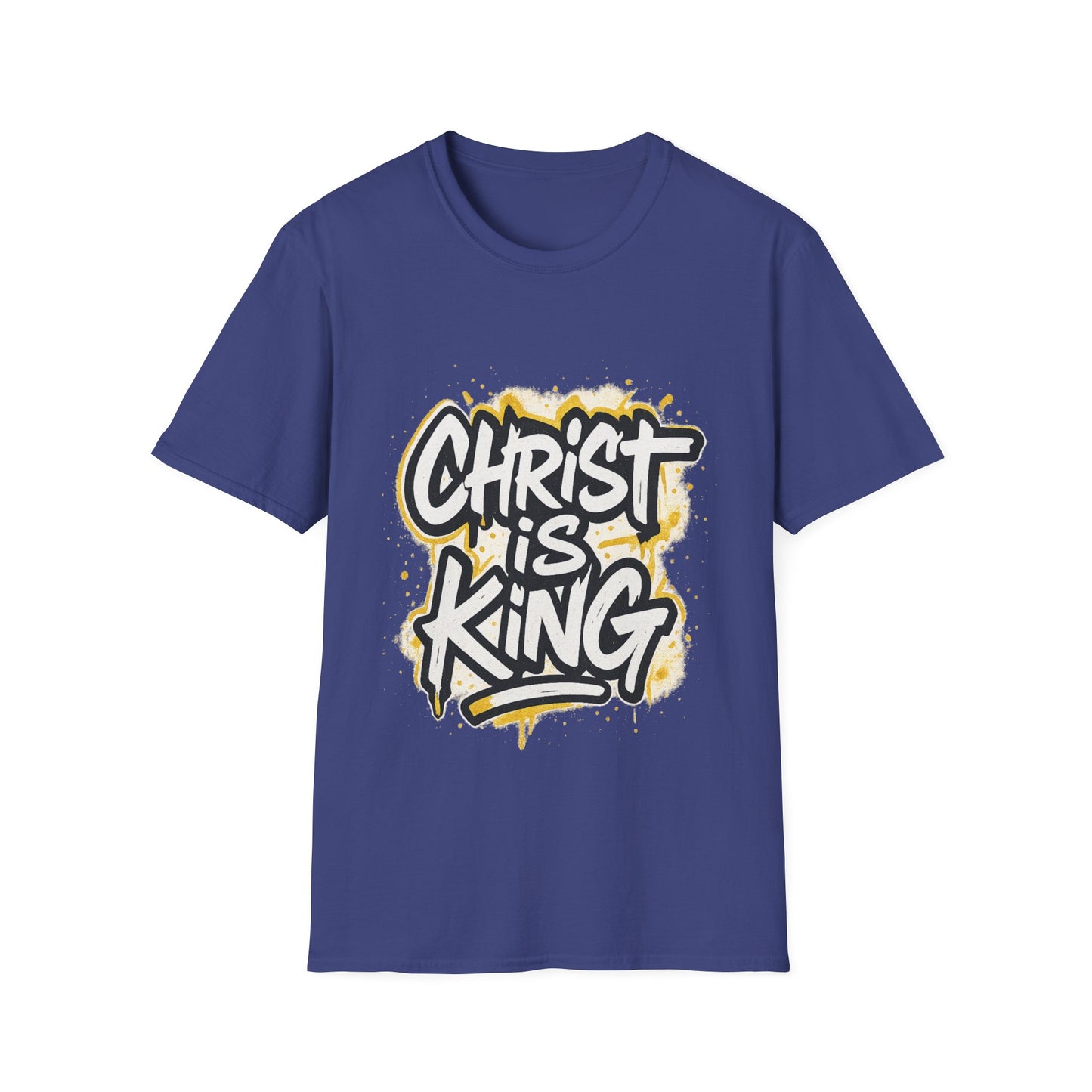 Christ is King Graphic Men's Unisex Softstyle Tshirt (White/Gold Logo)