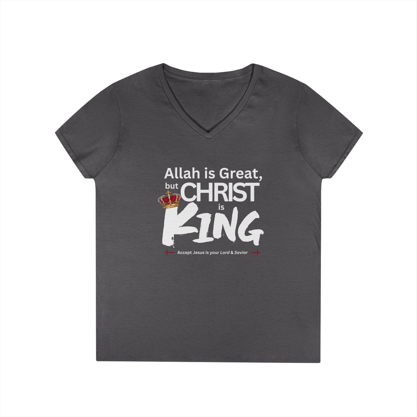 "Christ is King" Women's V-Neck Tshirt (Great Logo - White) - Sweet Baby Jeez Teez
