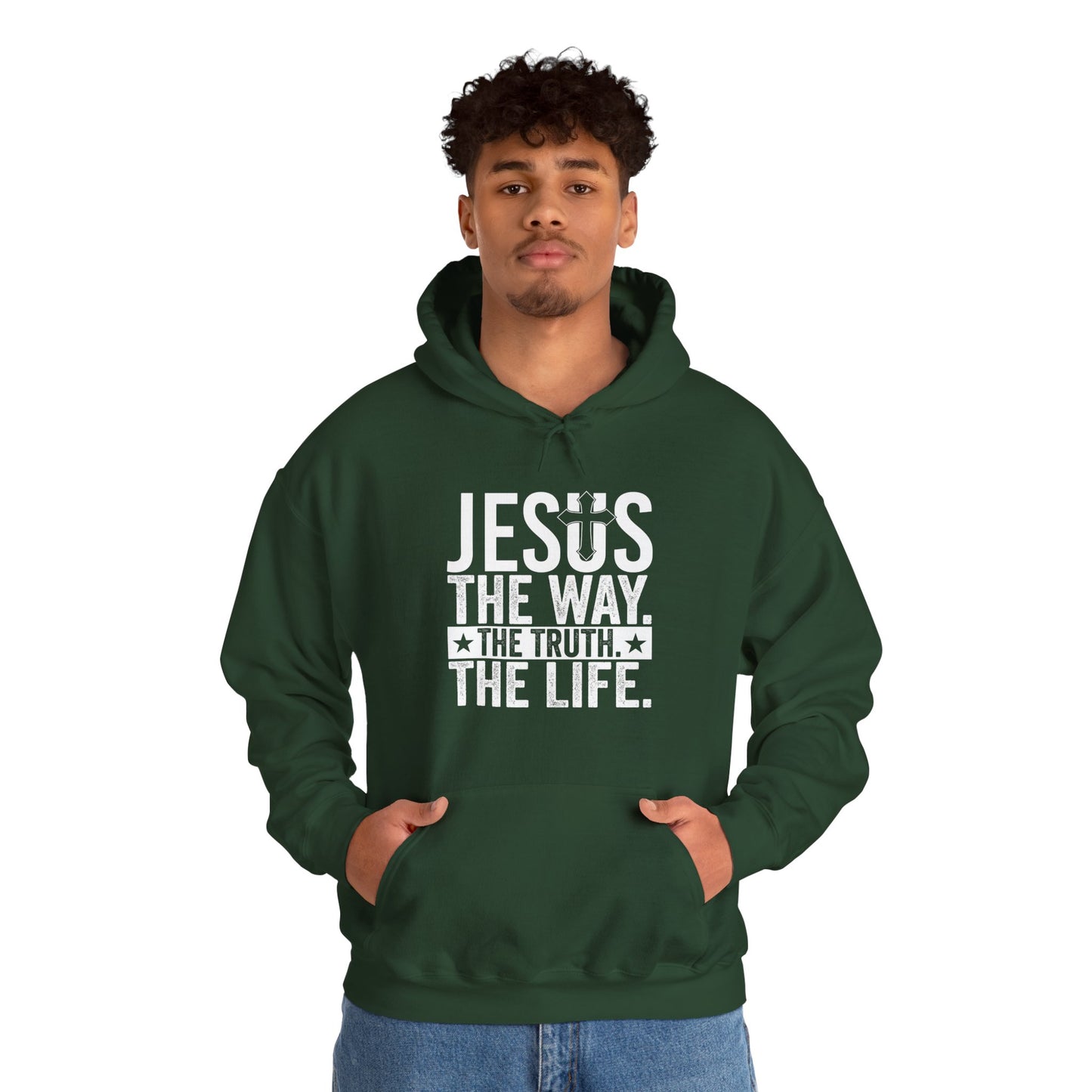 "Jesus The Way, The Truth, The Life" Heavy Fleece Unisex Hoodie (White Logo)