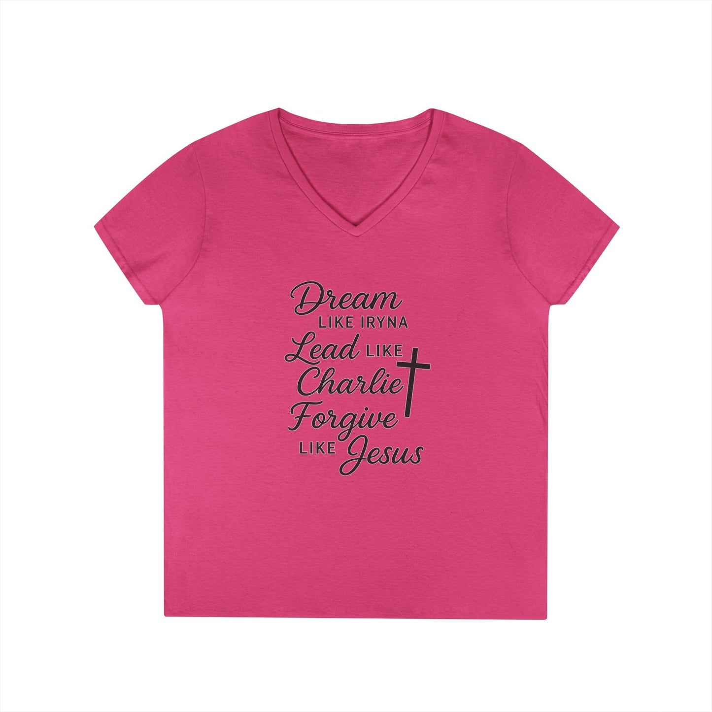 Dream, Lead, Forgive Women's V-neck Semi-Fitted Tshirt (Black Logo)
