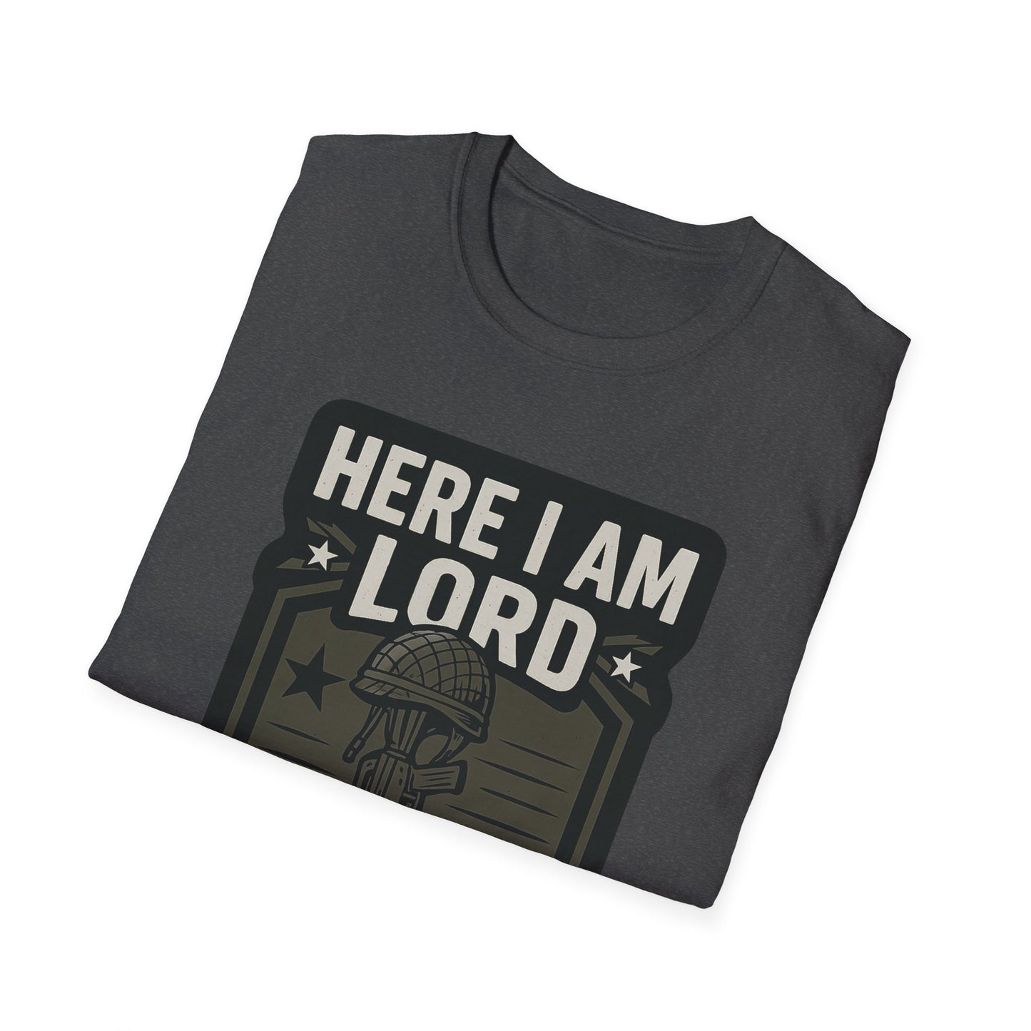 "Here I Am Lord Send Me" Bible Verse Inspirational Faith T-Shirt (Military Logo)