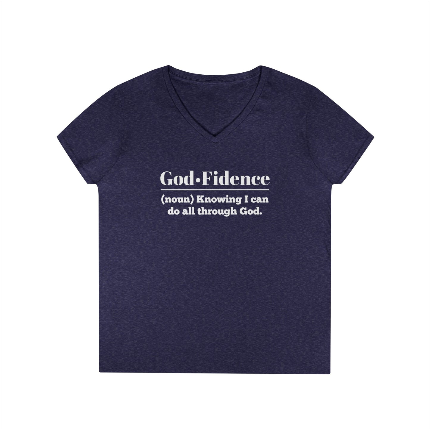 "God-Fidence" Women's V-Neck T-shirt (White Logo) - Empowering Faith, Inspirational Tee, Christian Apparel, Affirmation Clothing - Sweet Baby Jeez Teez