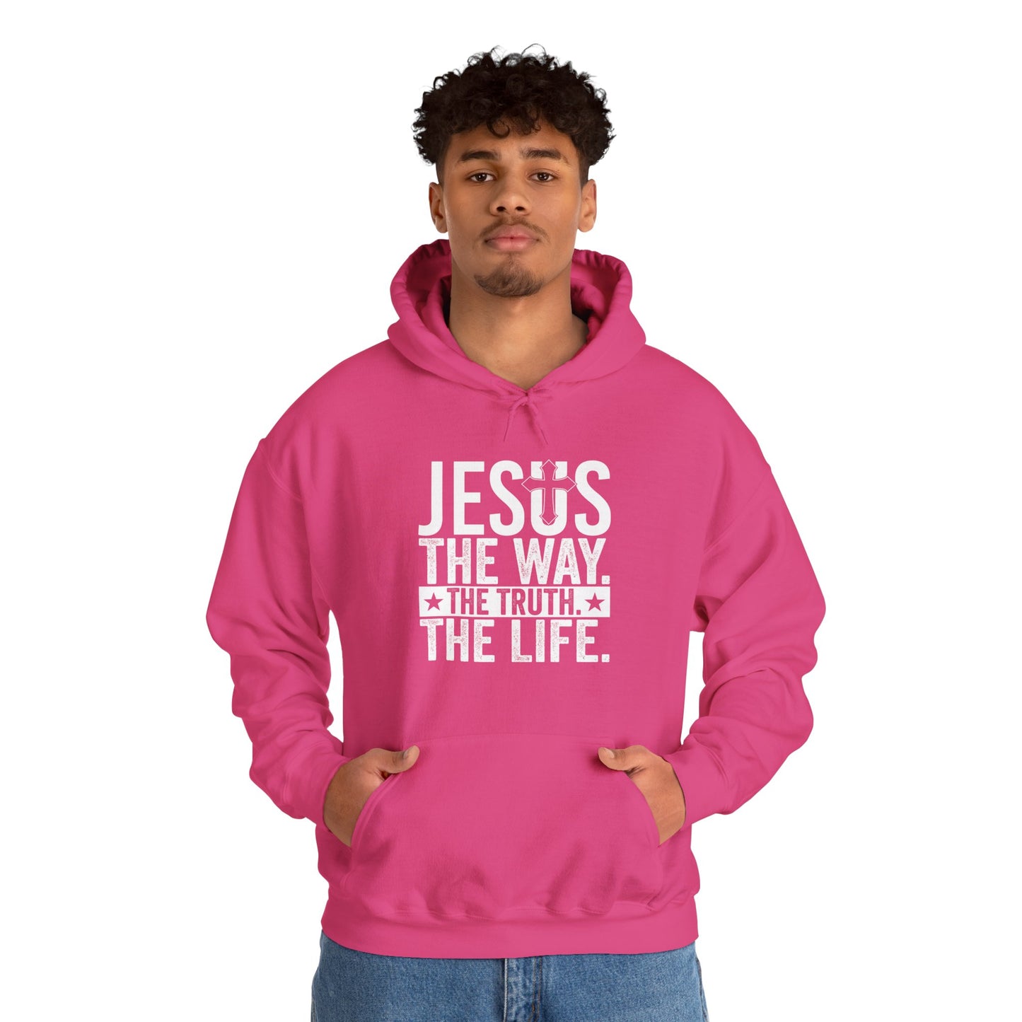 "Jesus The Way, The Truth, The Life" Heavy Fleece Unisex Hoodie (White Logo)