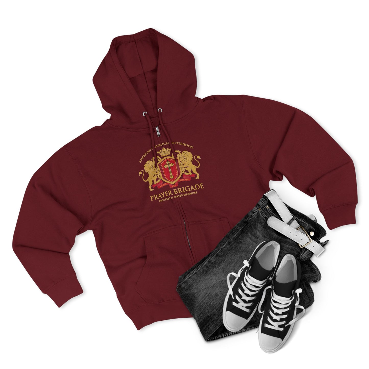 ARS Prayer Brigade Unisex Zip Hoodie (Black with Gold/Red Logo)