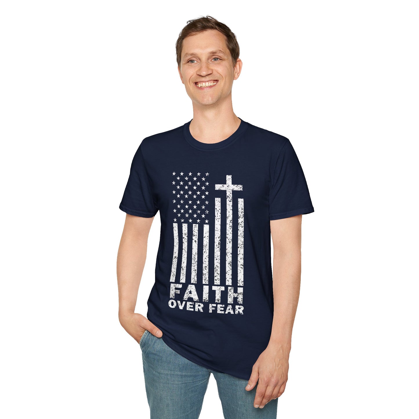 Faith Flag Men's Tshirt (White Logo)