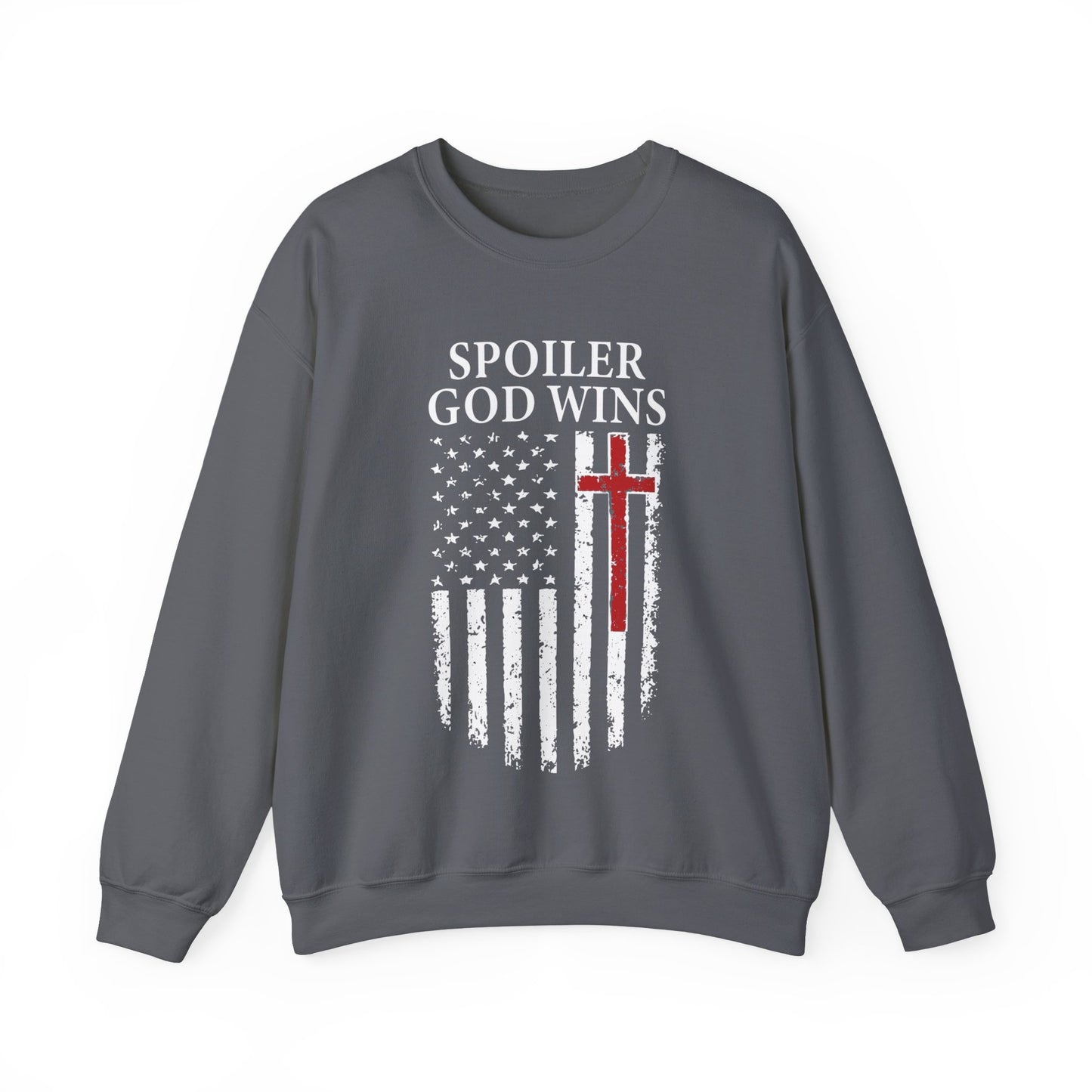 "Spoiler God Wins" Christian Unisex Cozy Sweatshirt