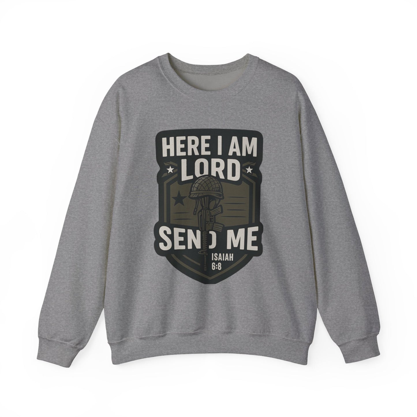 "Here I Am Lord Send Me" Bible Verse Inspirational Faith Sweatshirt (Military Logo)