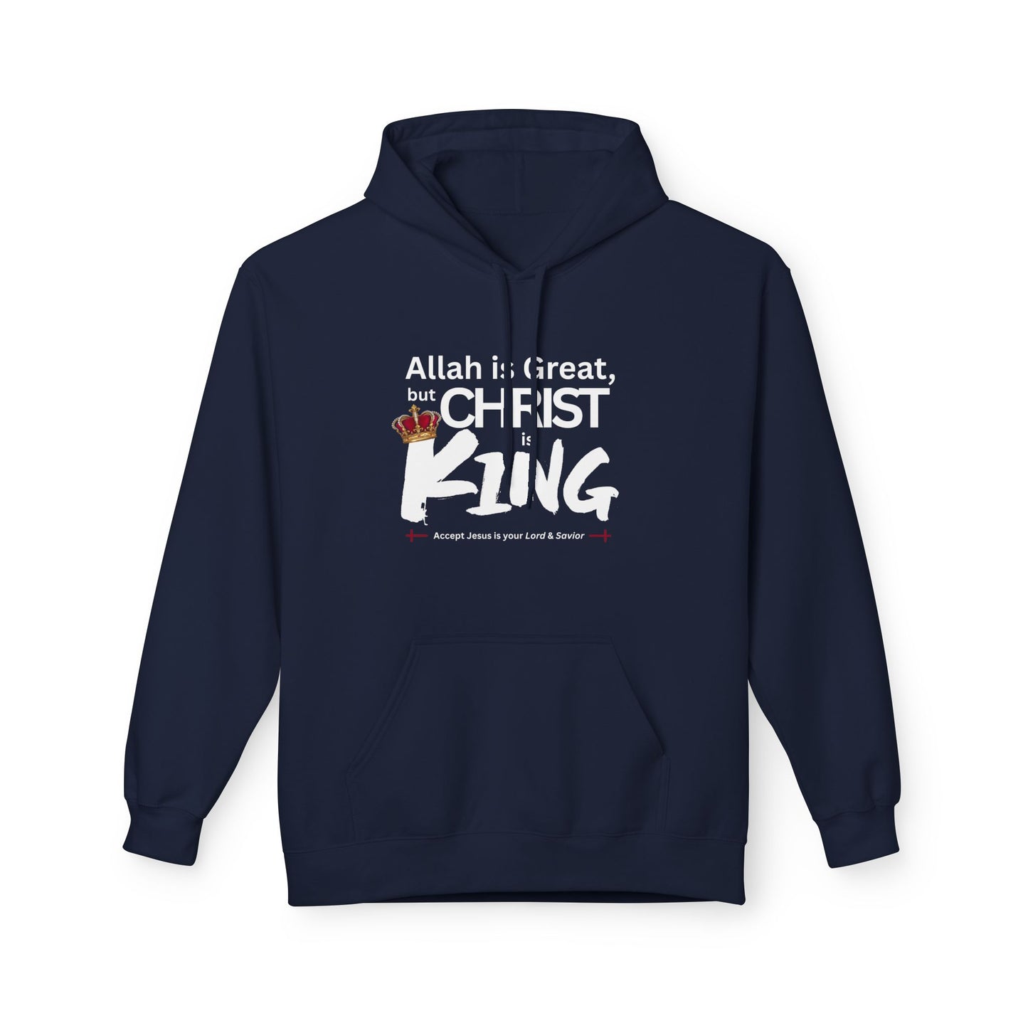 "Christ is King" Cozy Unisex Fleece Hoodie (Great Logo - White) - Sweet Baby Jeez Teez