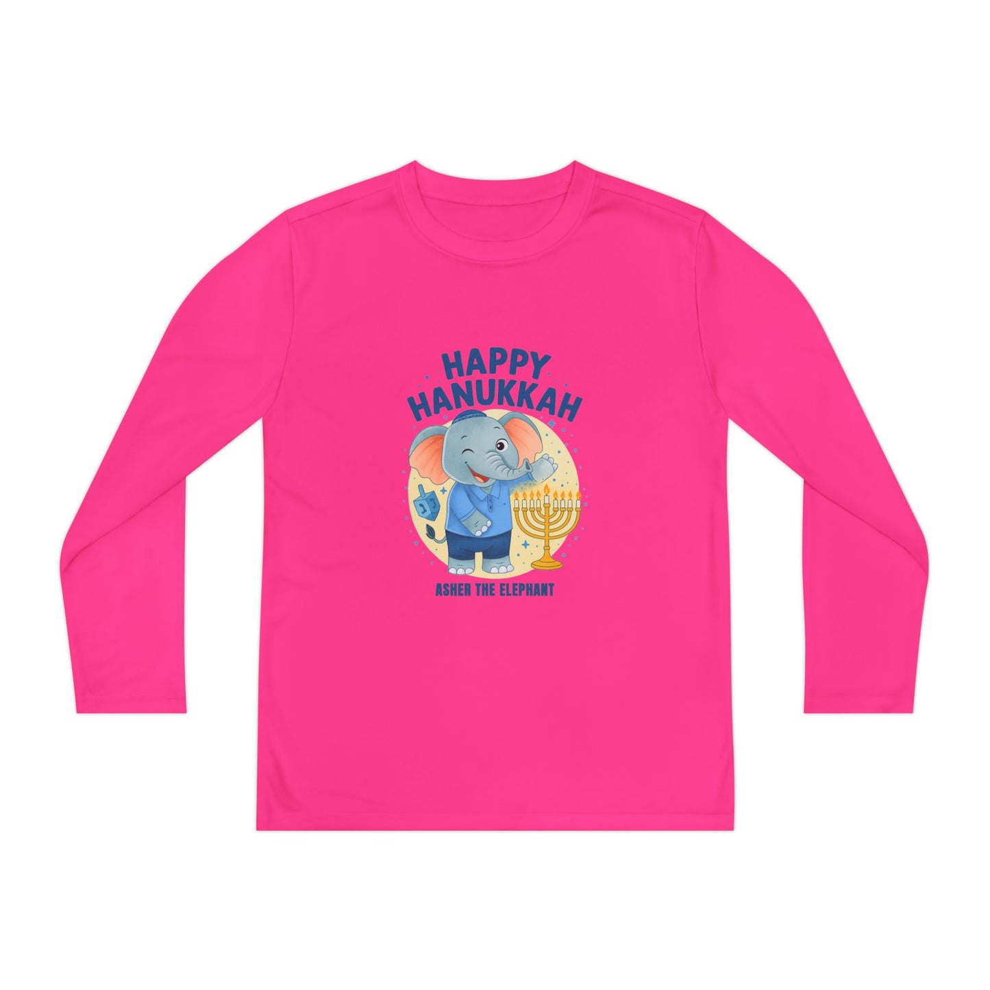 Happy Hanukkah Asher Kids Long Sleeve T-shirt (Wink Logo)