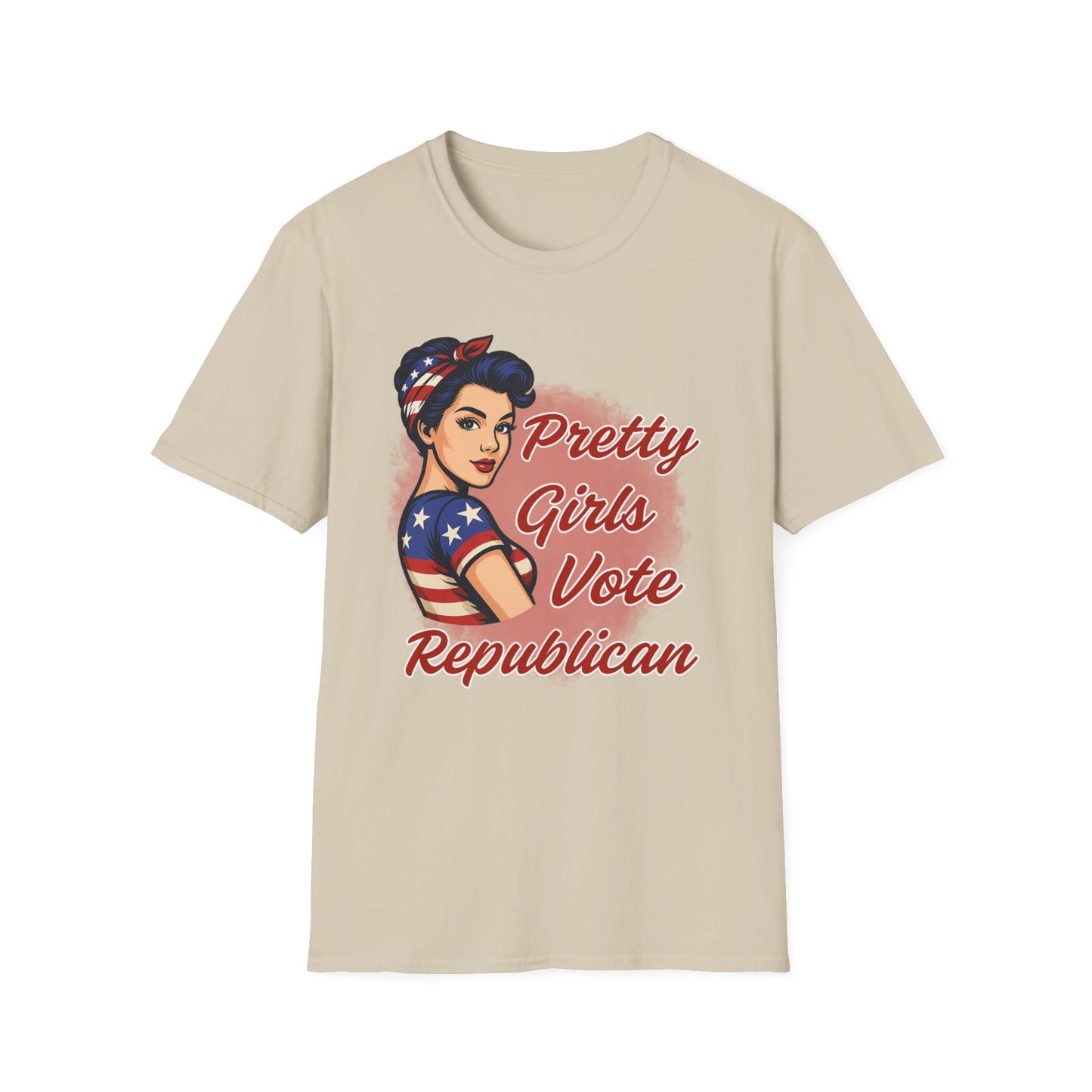"Pretty Girls Vote Republican" Empowered Women Softstyle T-Shirt Tee (Brunette)