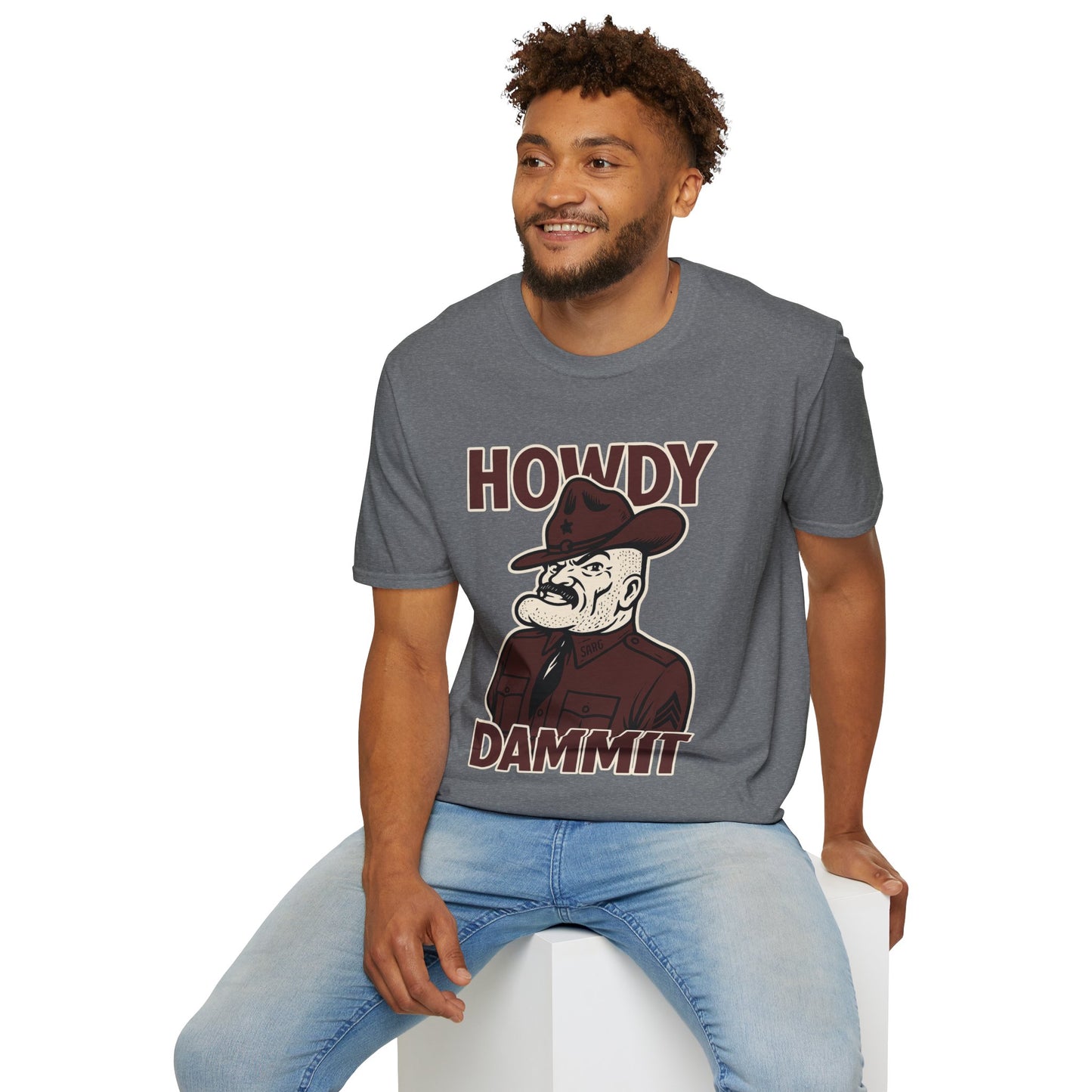 Howdy Dammit Men's Tshirt (Aggie - Old Sarge Logo)