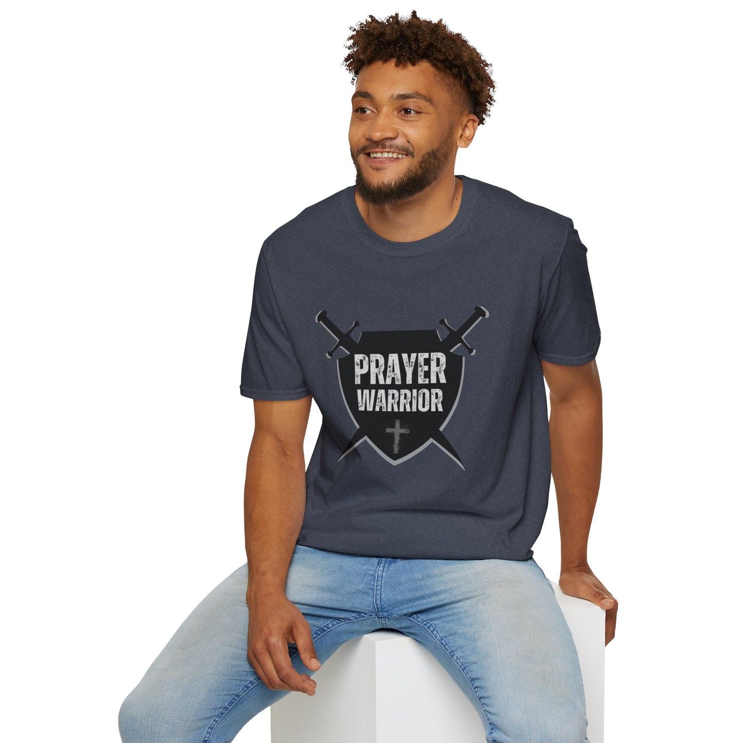 Prayer Warrior Shield Men's Tshirt (Black Logo) - Sweet Baby Jeez Teez