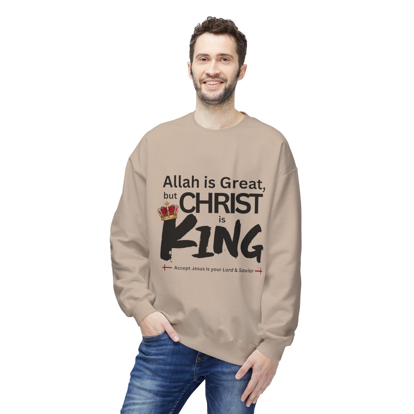 "Christ is King" Unisex Comfy Fleece Sweatshirt (Great Logo - Front) - Sweet Baby Jeez Teez