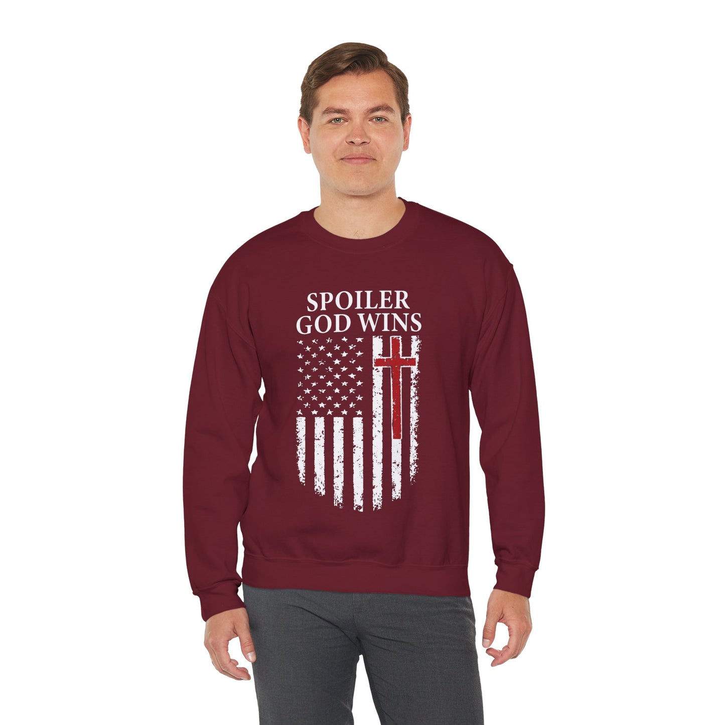 "Spoiler God Wins" Christian Unisex Cozy Sweatshirt